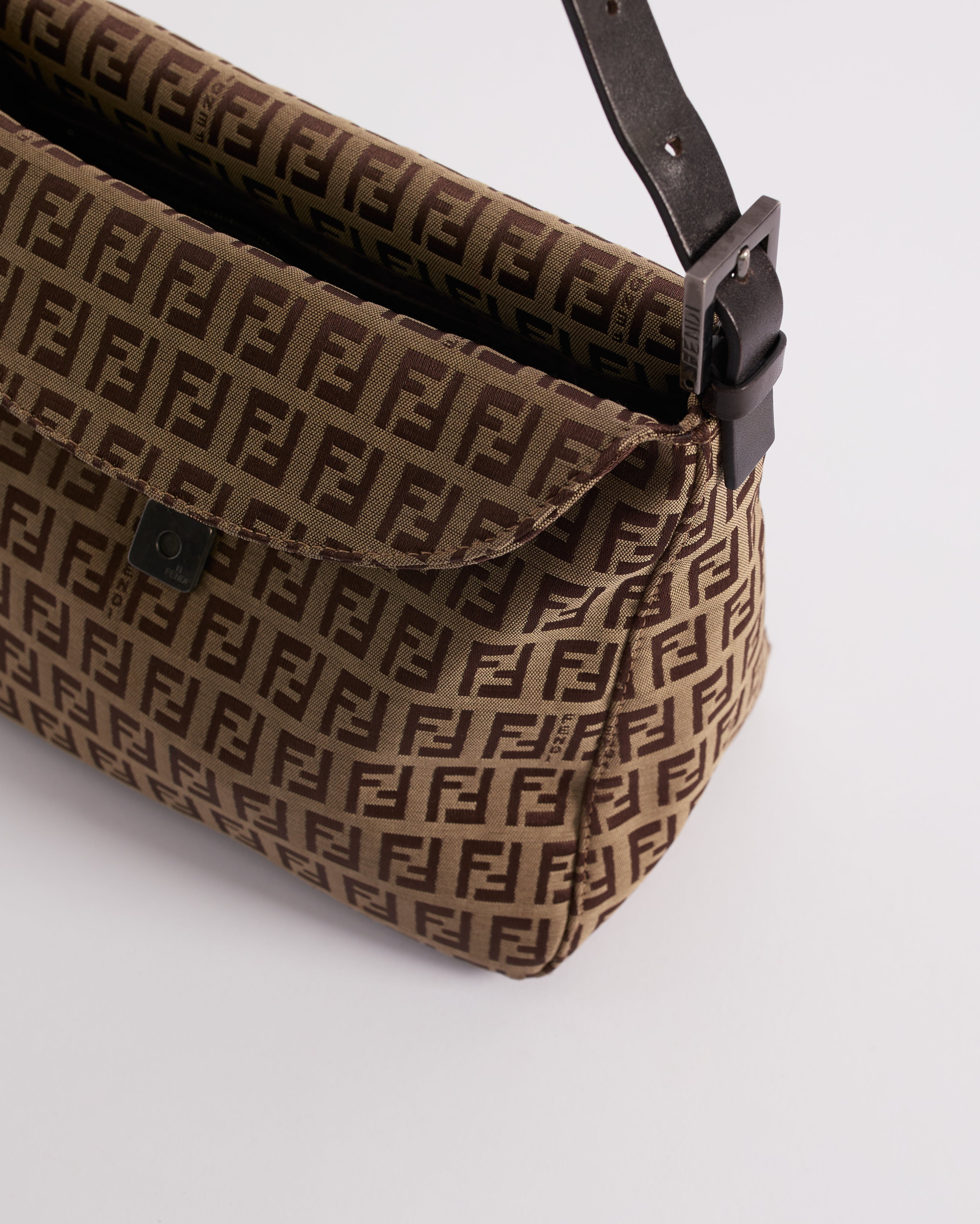 FENDI 2000’S ZUCCHINO CANVAS DUAL FLAP BAGUETTE