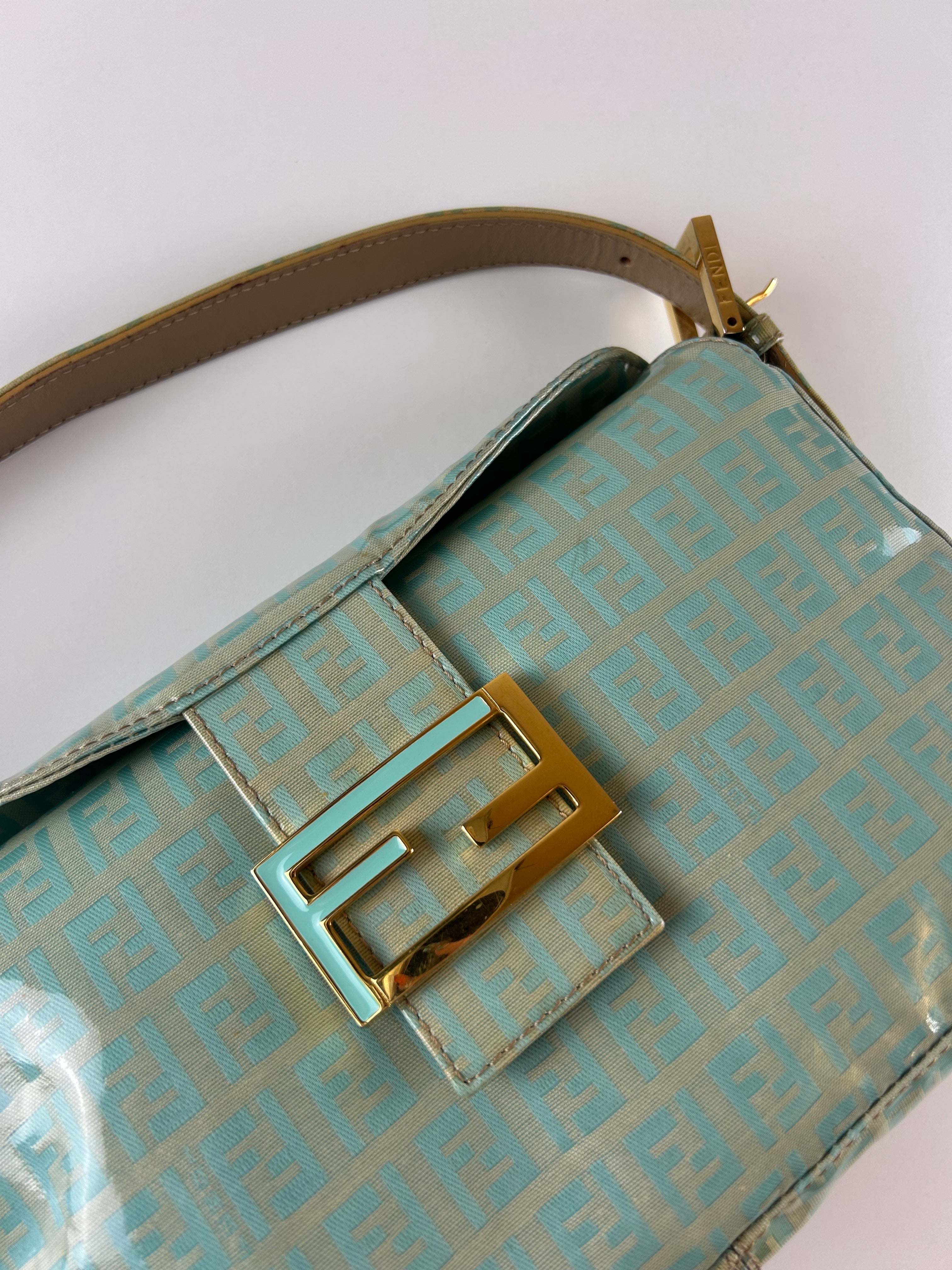 FENDI ZUCCA 1990’S MONOGRAM PATENT LEATHER CANVAS SHOULDER BAG