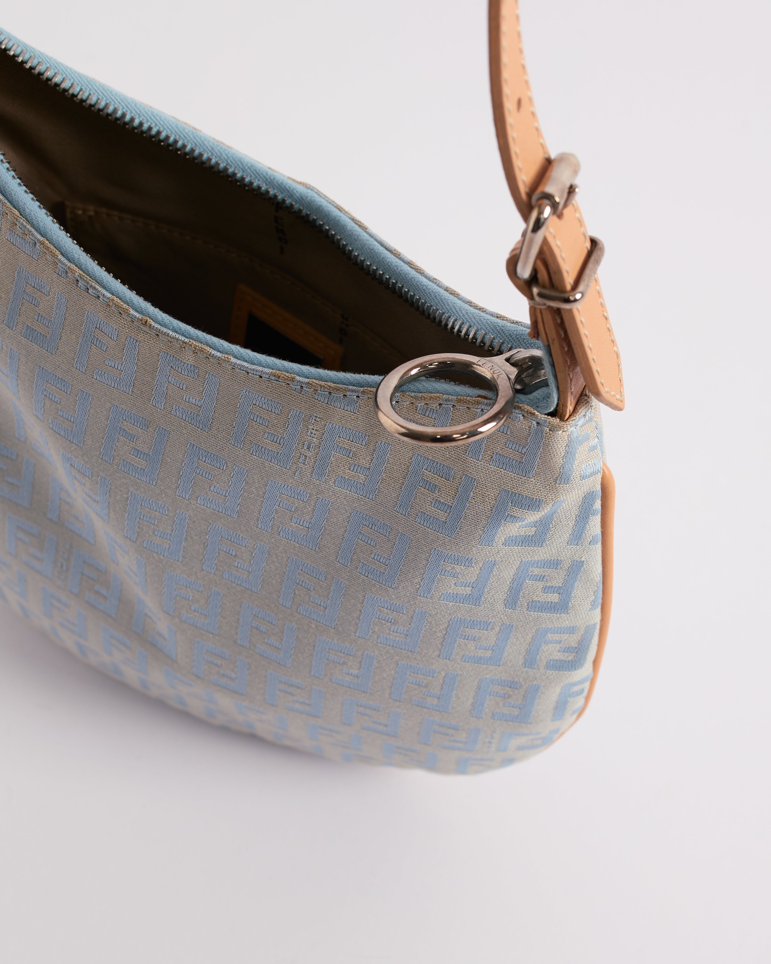 FENDI ZUCCHINO SATIN BLUE OYSTER SLING BAG