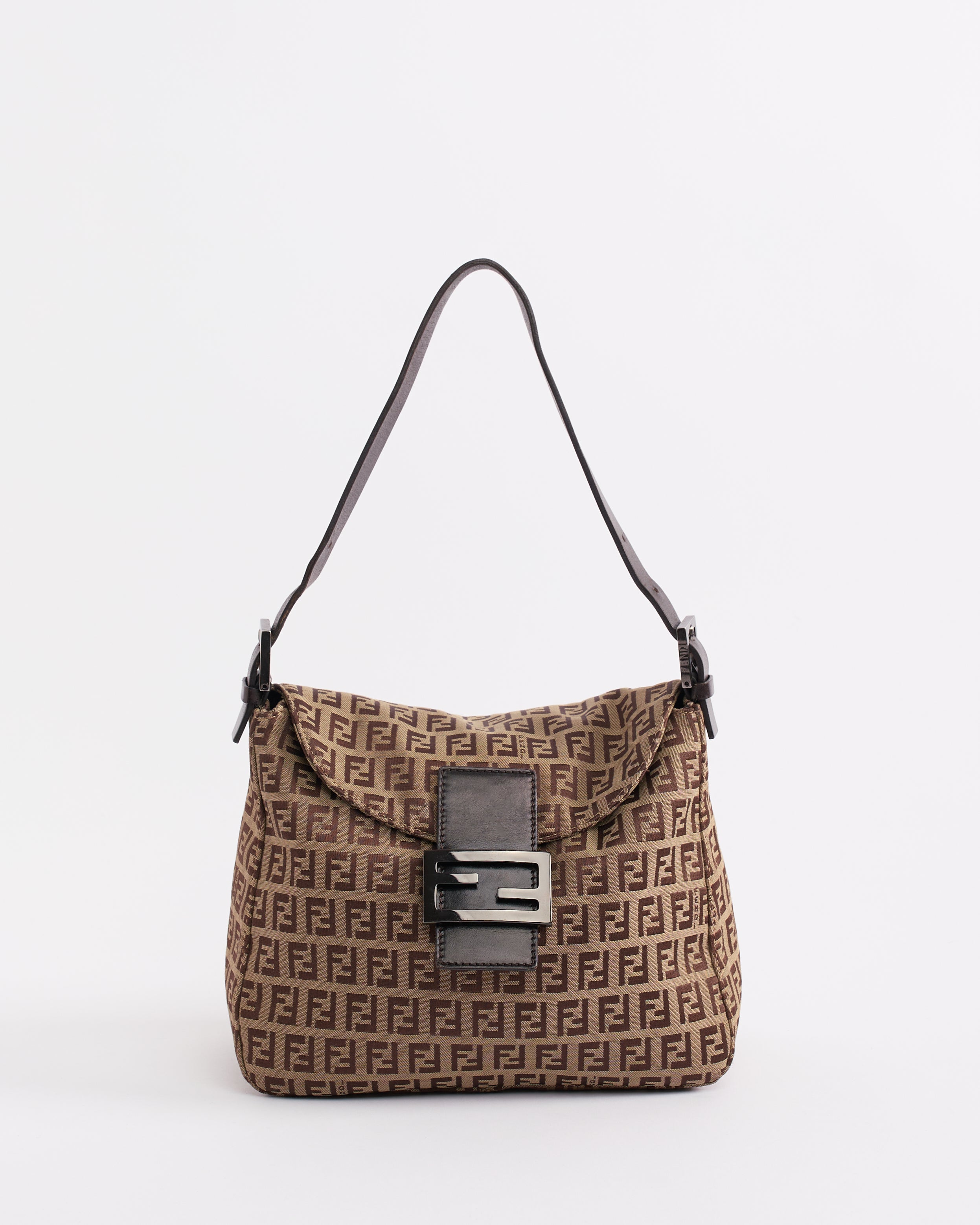 FENDI 2000’S ZUCCHINO CANVAS DUAL FLAP BAGUETTE