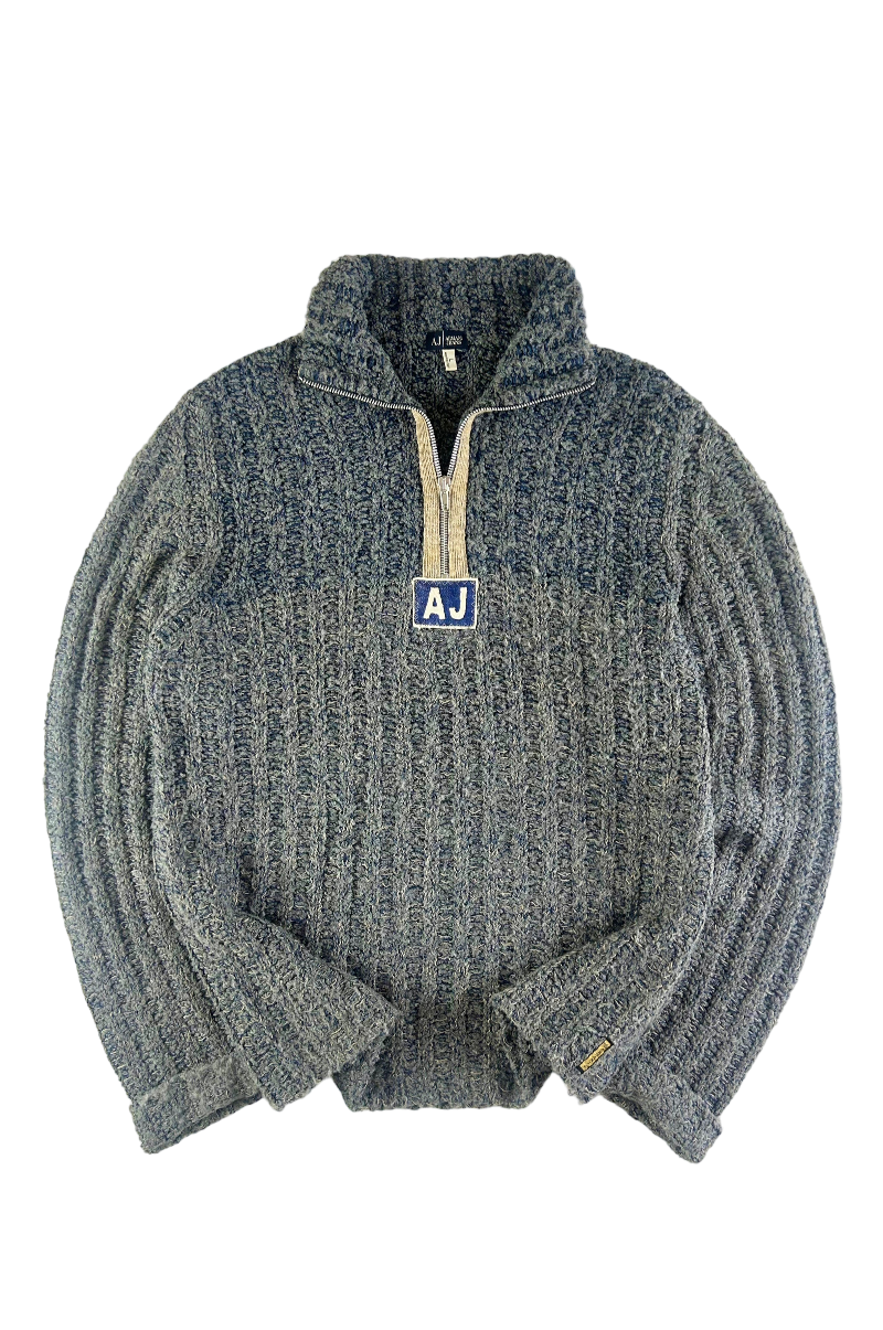ARMANI JEANS QUARTER ZIP TWO TONE KNITTED SWEATER [L]