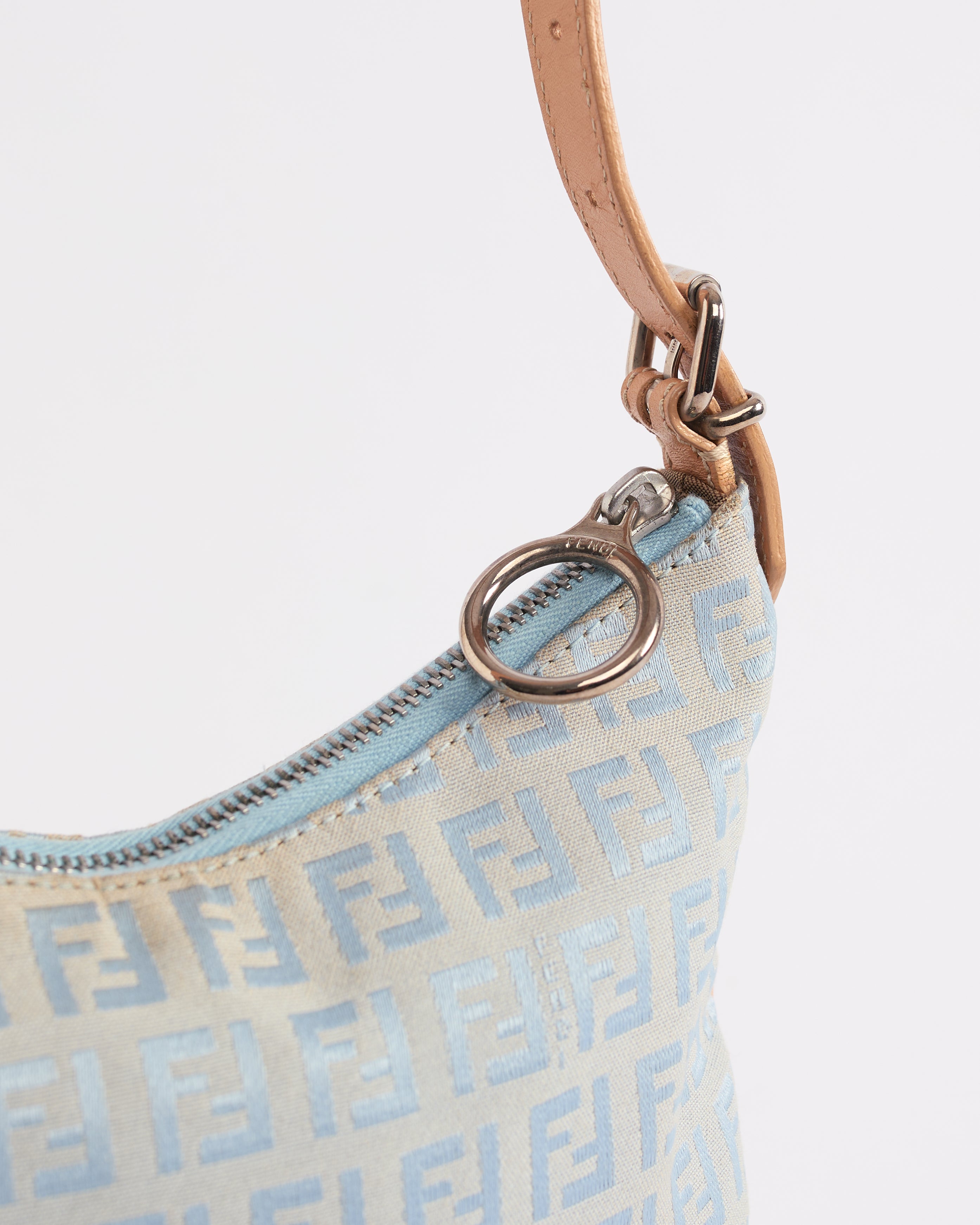 FENDI ZUCCHINO SATIN BLUE OYSTER SLING BAG