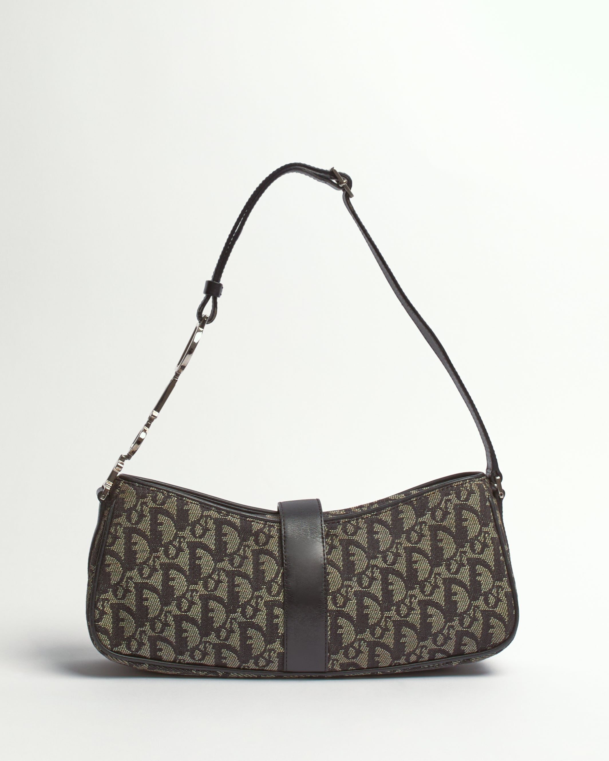 CHRISTIAN DIOR DIORISSIMO NAVY CANVAS AND LEATHER POCHETTE BAG