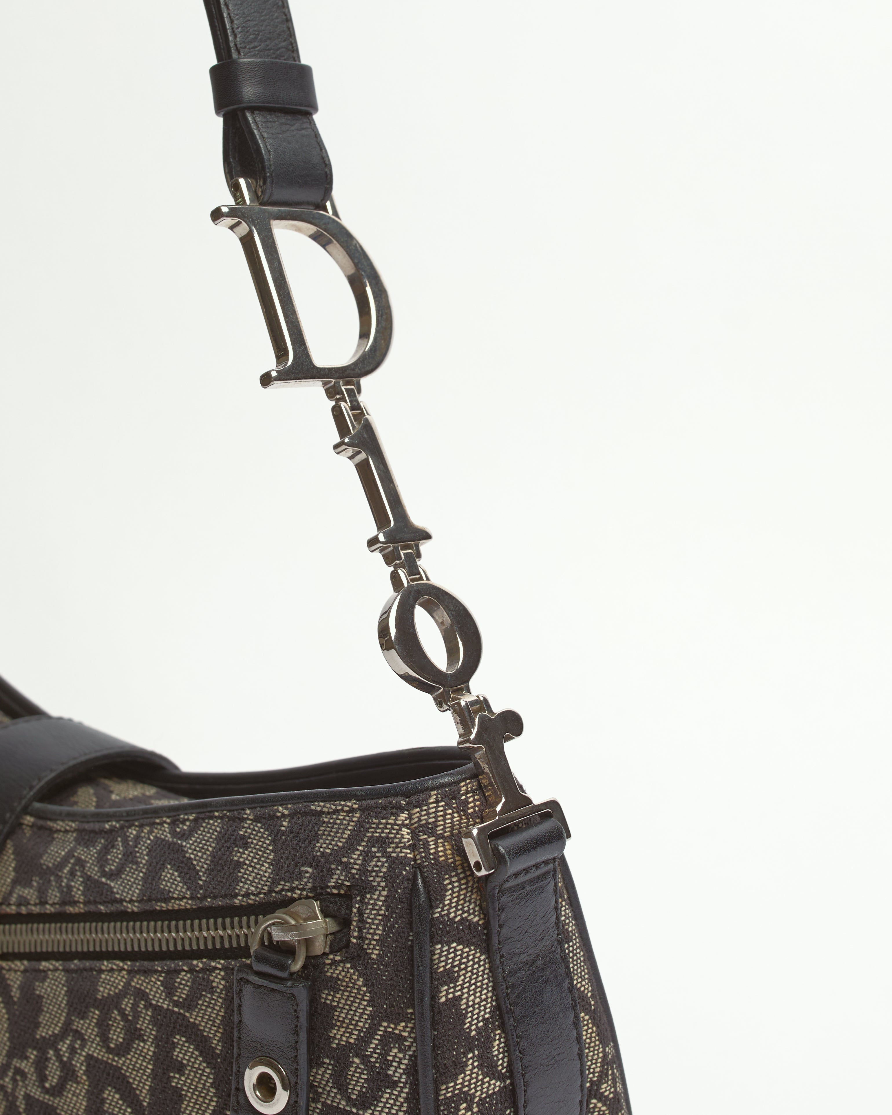 CHRISTIAN DIOR DIORISSIMO NAVY CANVAS AND LEATHER POCHETTE BAG