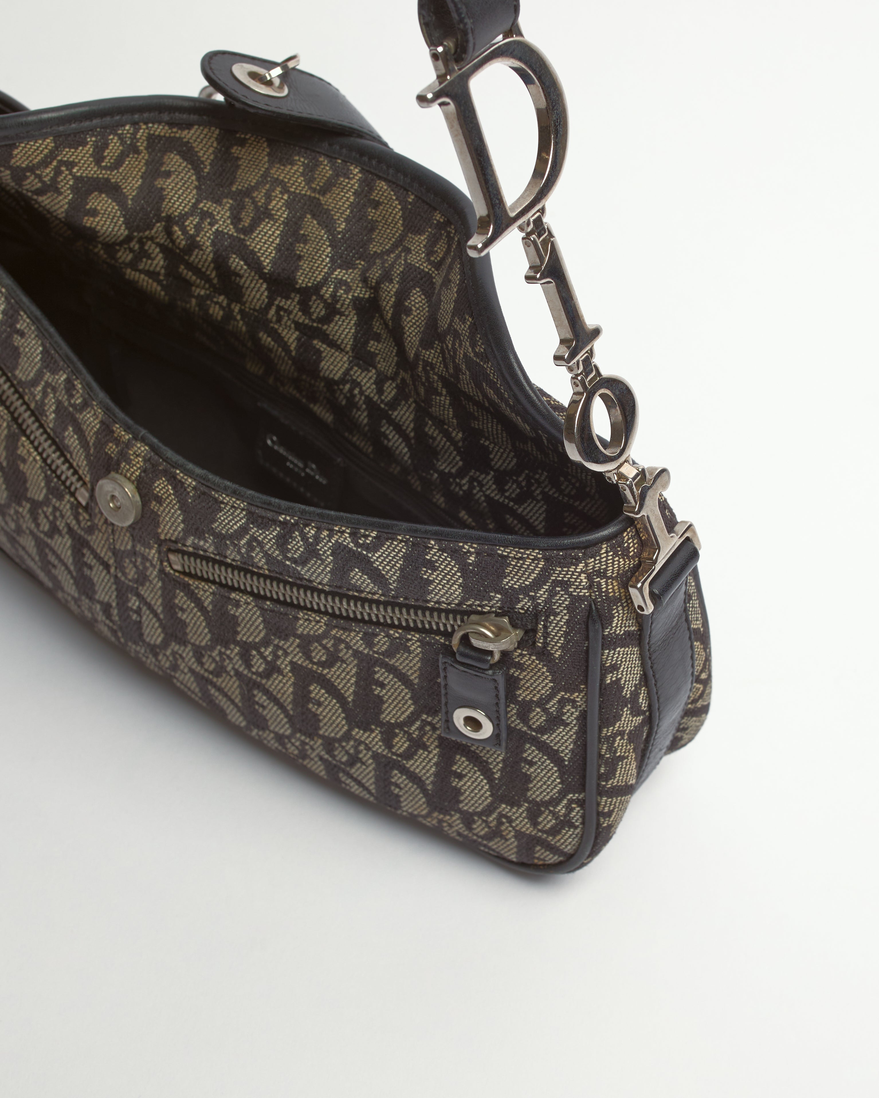 CHRISTIAN DIOR DIORISSIMO NAVY CANVAS AND LEATHER POCHETTE BAG