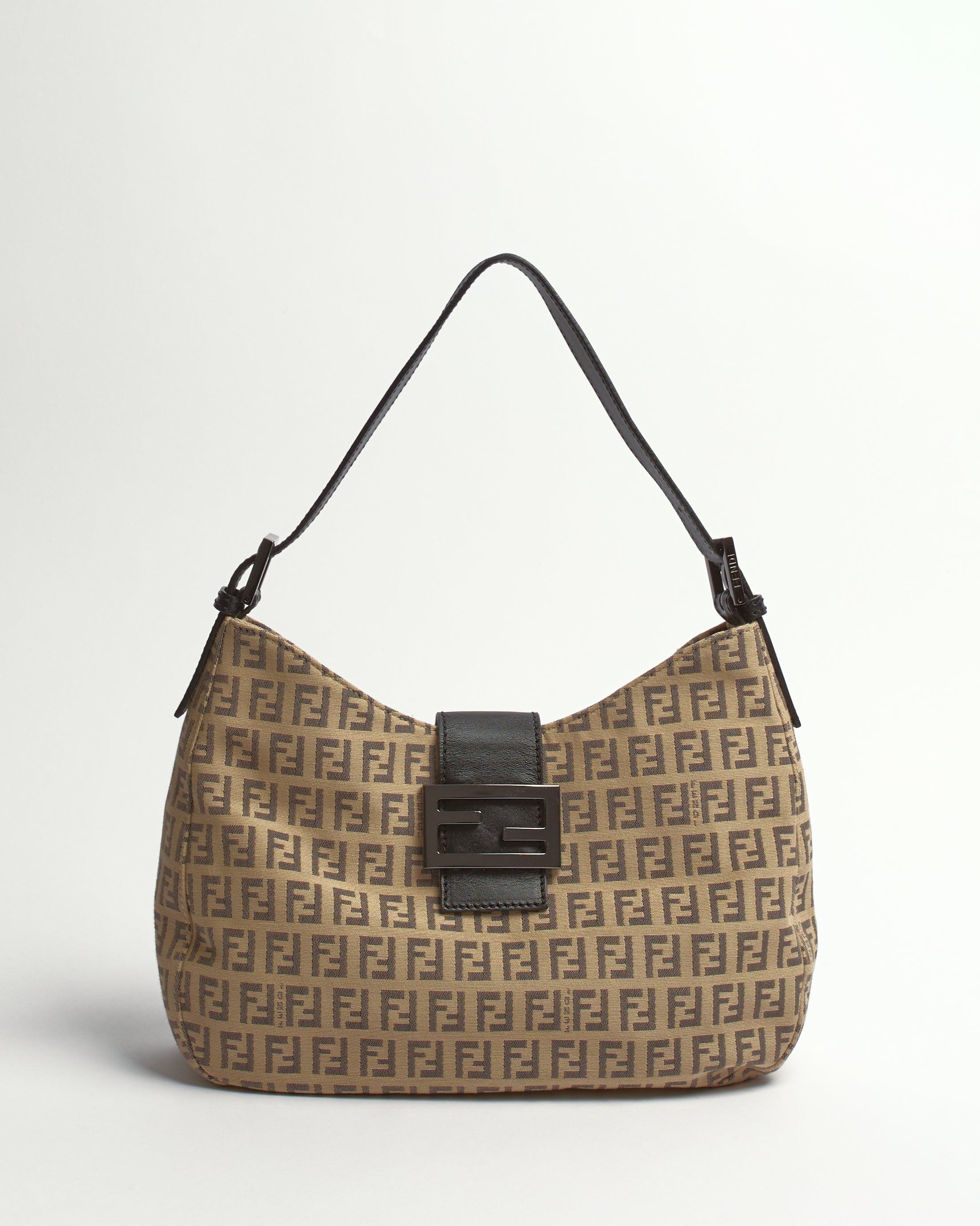 FENDI ZUCCHINO 2000'S CANVAS AND LEATHER DUAL POCKET BAGUETTE BAG