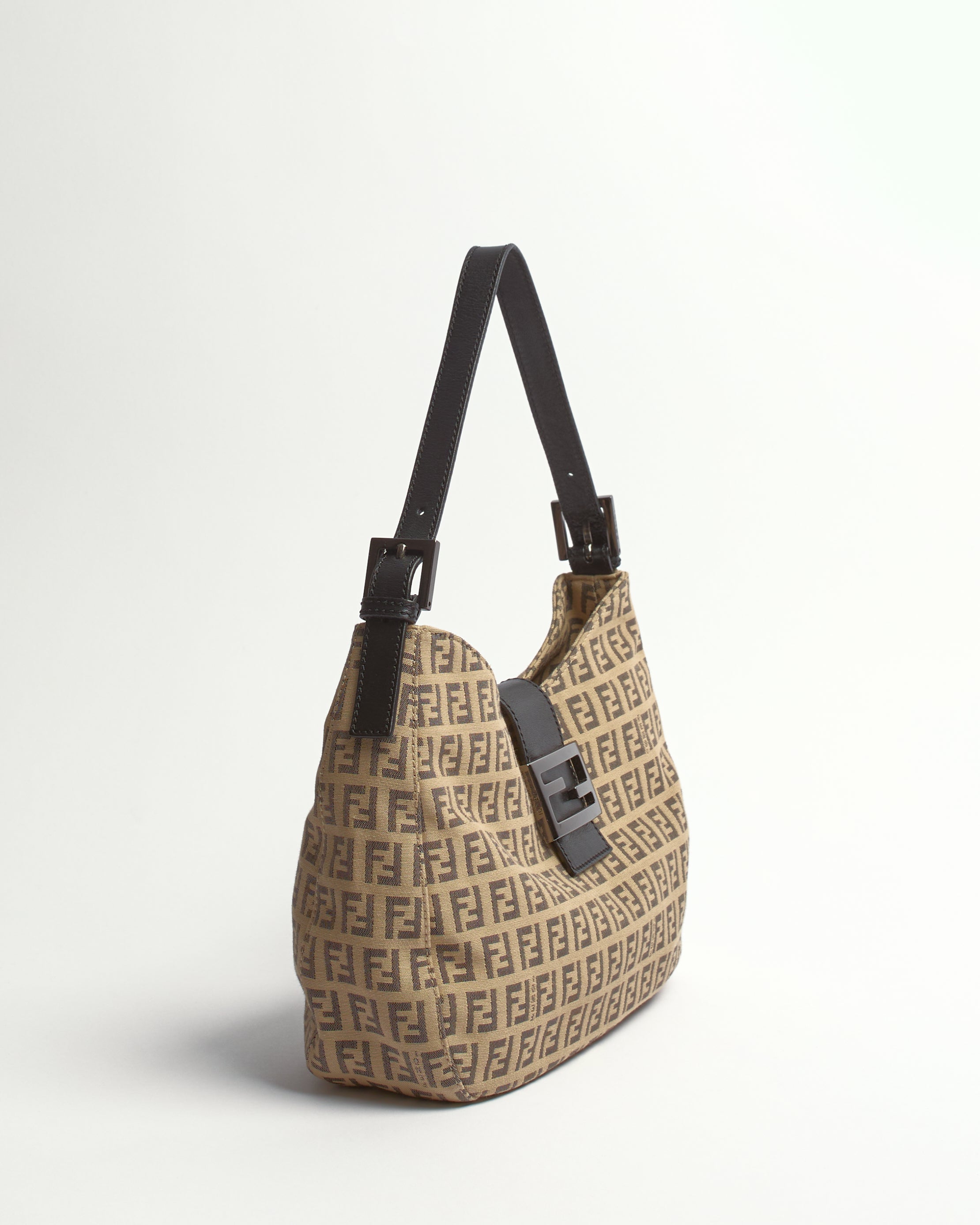 FENDI ZUCCHINO 2000'S CANVAS AND LEATHER DUAL POCKET BAGUETTE BAG