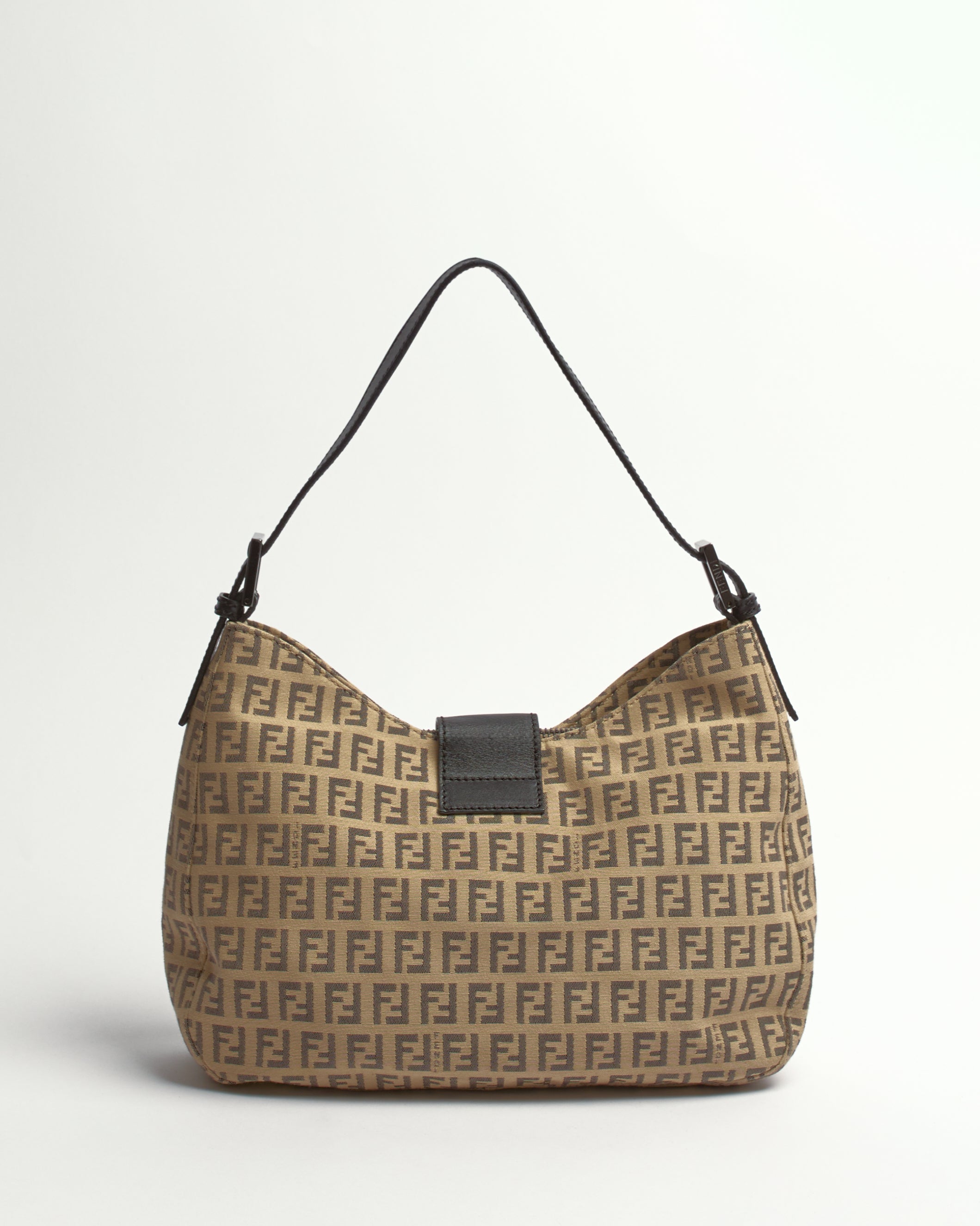 FENDI ZUCCHINO 2000'S CANVAS AND LEATHER DUAL POCKET BAGUETTE BAG