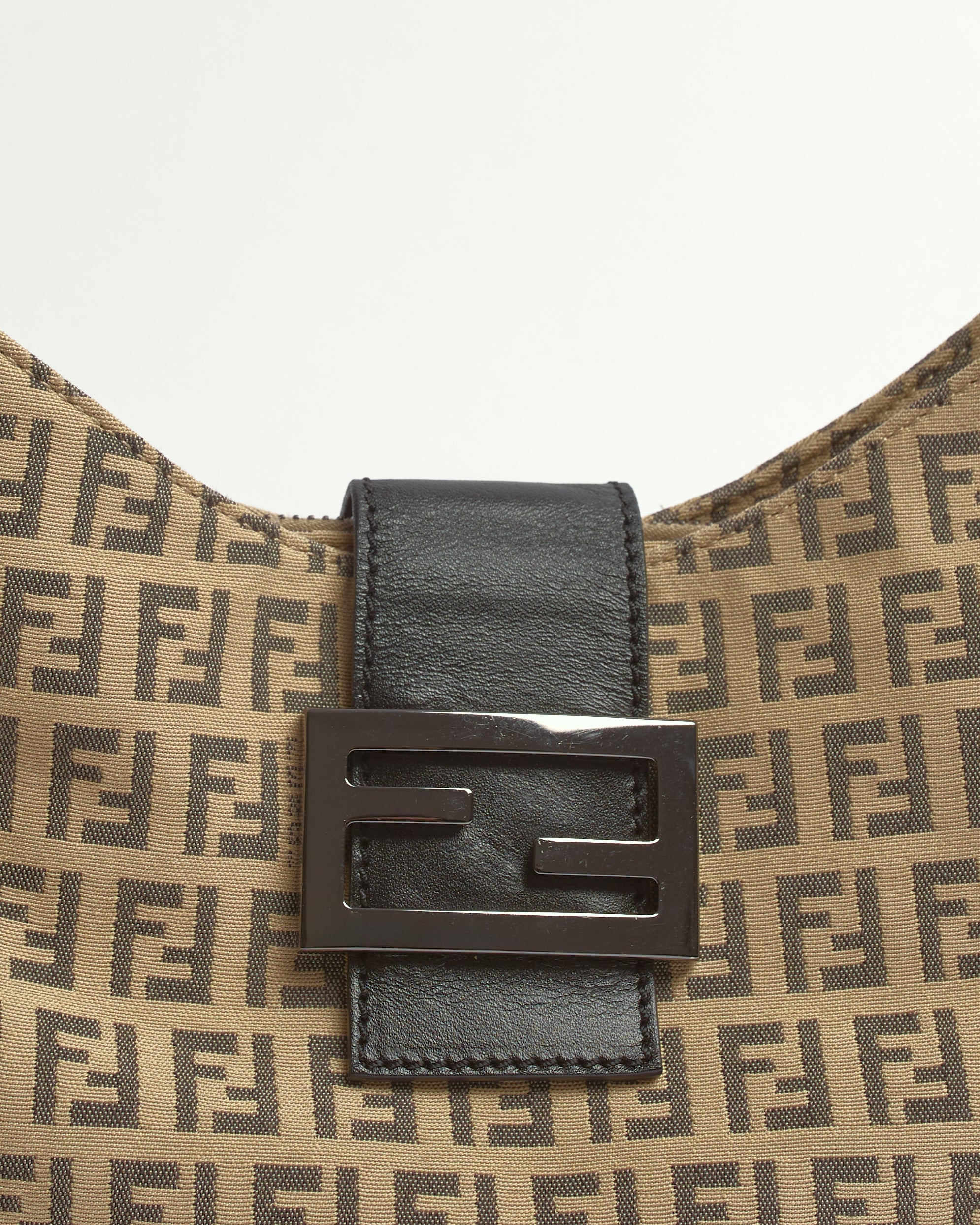 FENDI ZUCCHINO 2000'S CANVAS AND LEATHER DUAL POCKET BAGUETTE BAG