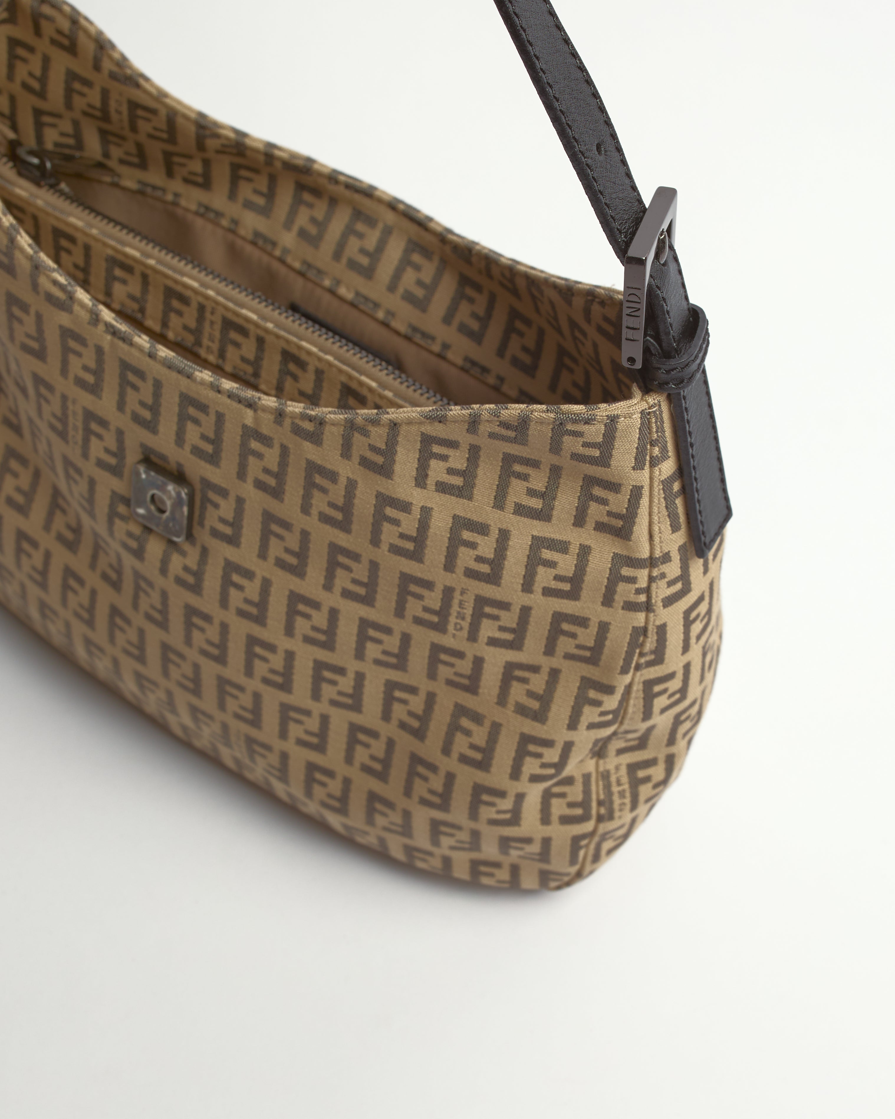 FENDI ZUCCHINO 2000'S CANVAS AND LEATHER DUAL POCKET BAGUETTE BAG