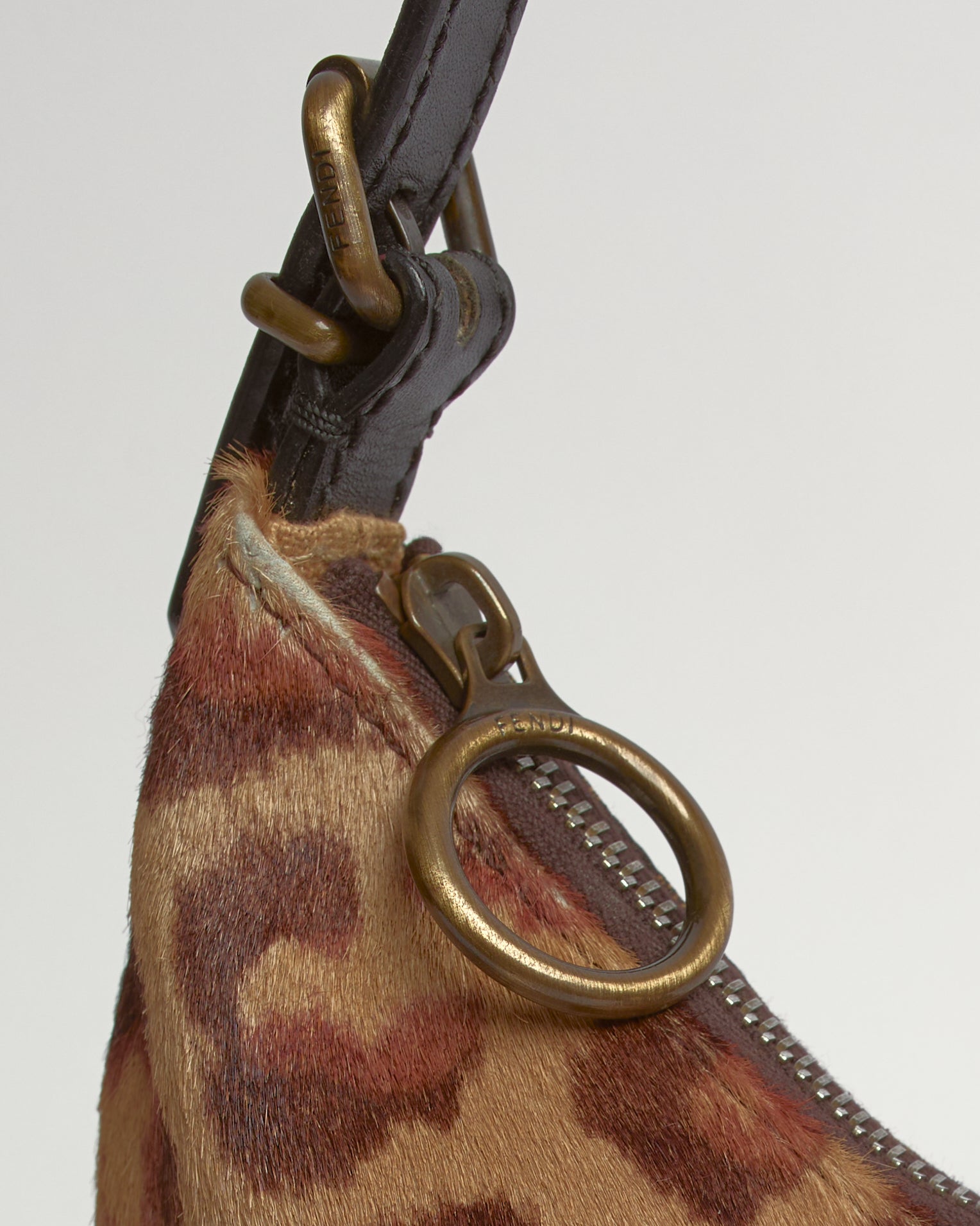 FENDI ZUCCA OYSTER LEOPARD PONY HAIR SLING BAG