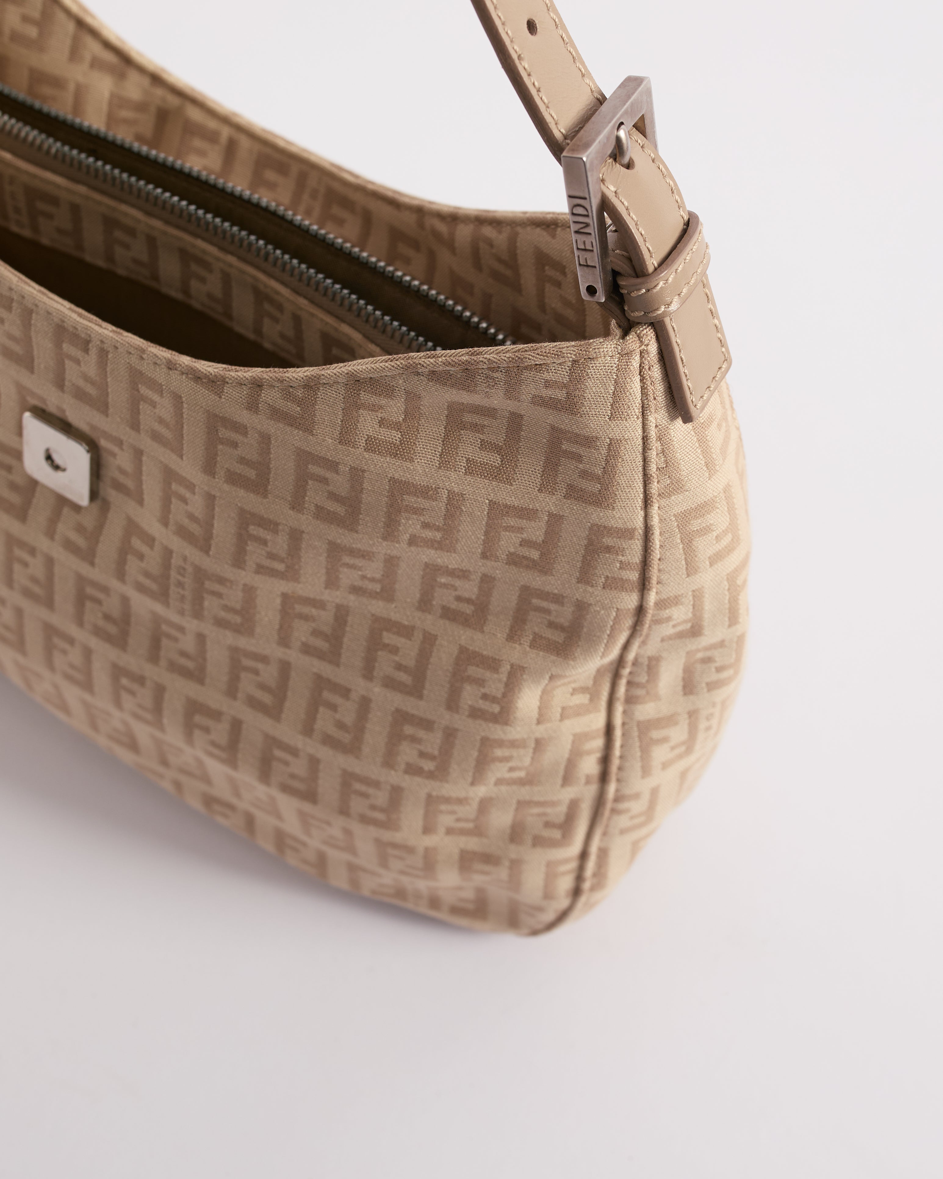 FENDI ZUCCHINO 2000'S CREAM CANVAS AND LEATHER DUAL POCKET BAGUETTE BAG