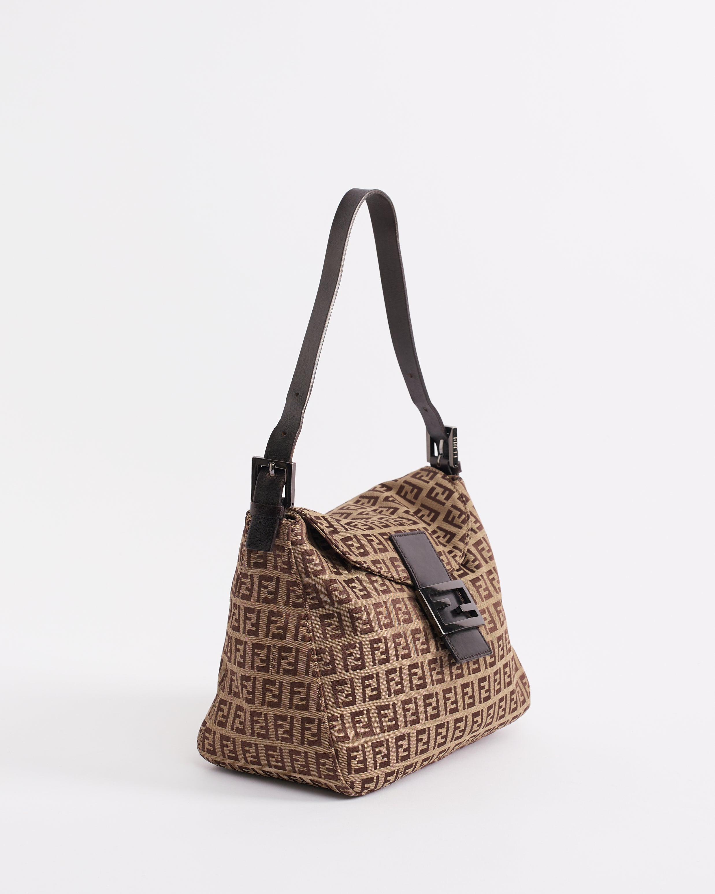 FENDI 2000’S ZUCCHINO CANVAS DUAL FLAP BAGUETTE