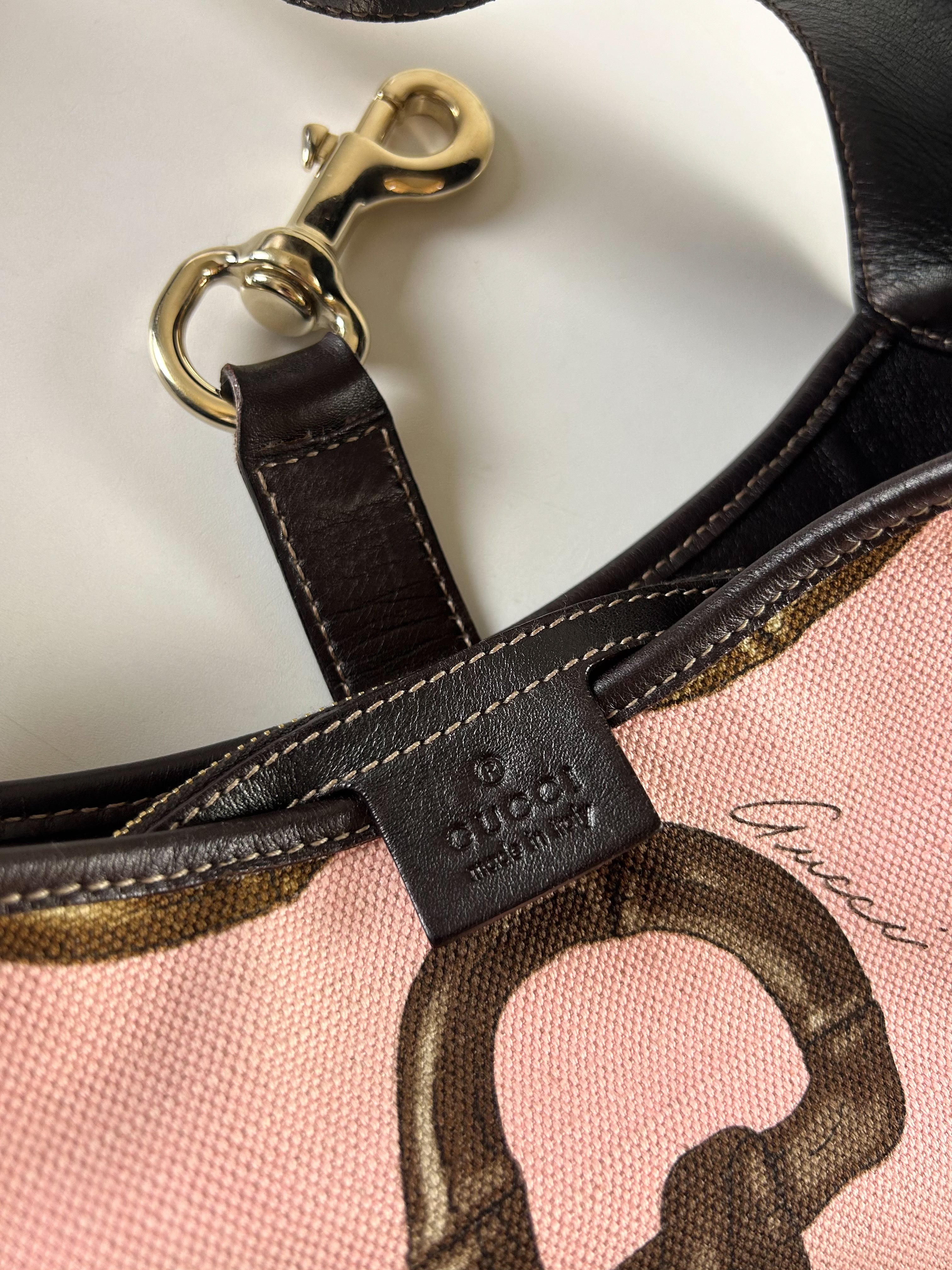 GUCCI JACKIE O HORSEBIT CANVAS AND LEATHER SHOULDER BAG