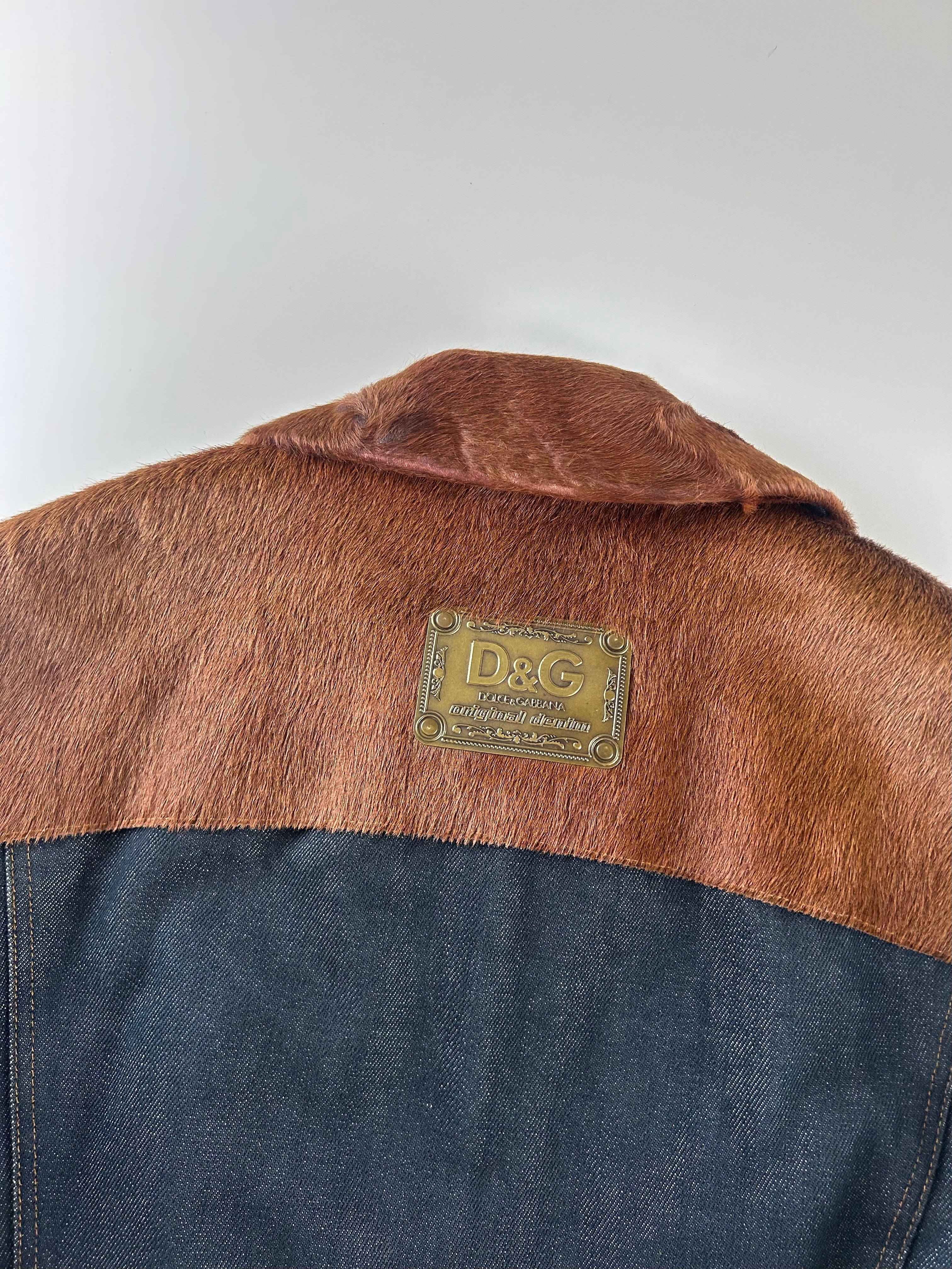 DOLCE AND GABBANA ARCHIVE PONY HAIR PANELLED DENIM JACKET [M]