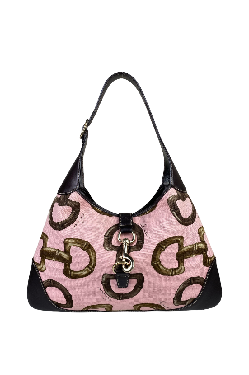 GUCCI JACKIE O HORSEBIT CANVAS AND LEATHER SHOULDER BAG