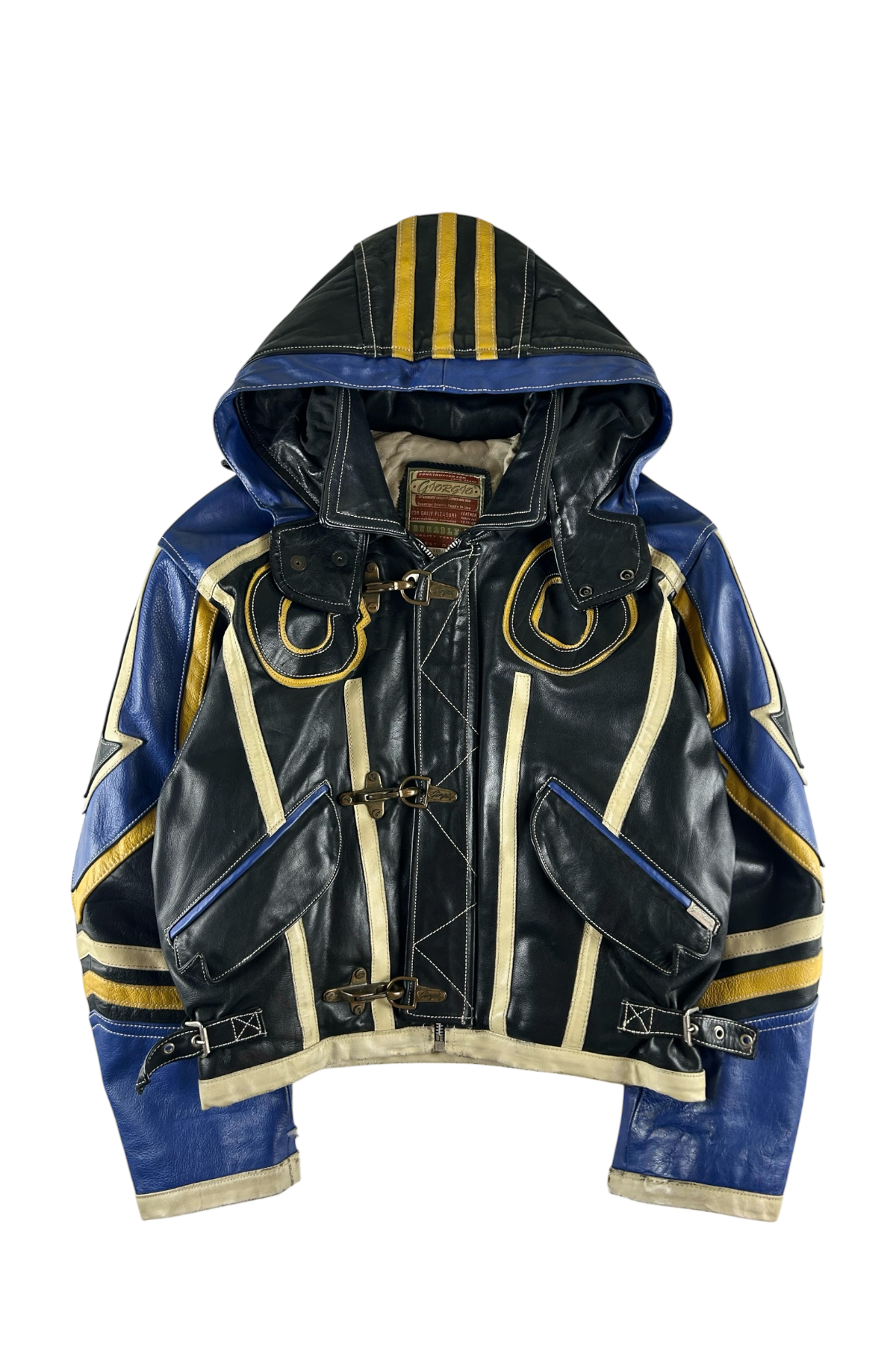GIORGIO’S 1990'S CONVERTIBLE CLASP DETAIL LEATHER BIKER JACKET [M]