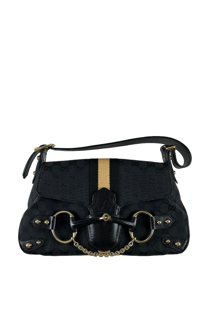 GUCCI BY TOM FORD 2004 HORSEBIT MONOGRAM CANVAS SHOULDER BAG