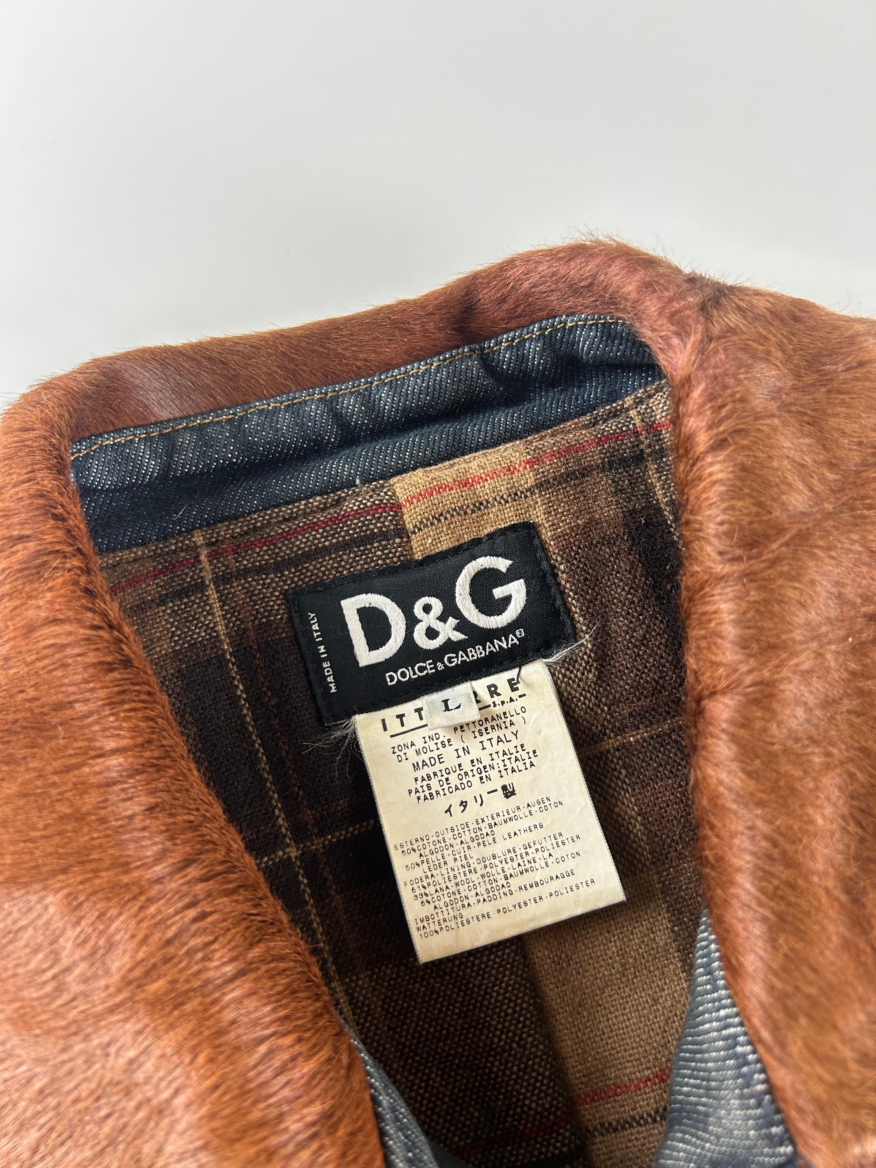 DOLCE AND GABBANA ARCHIVE PONY HAIR PANELLED DENIM JACKET [M]