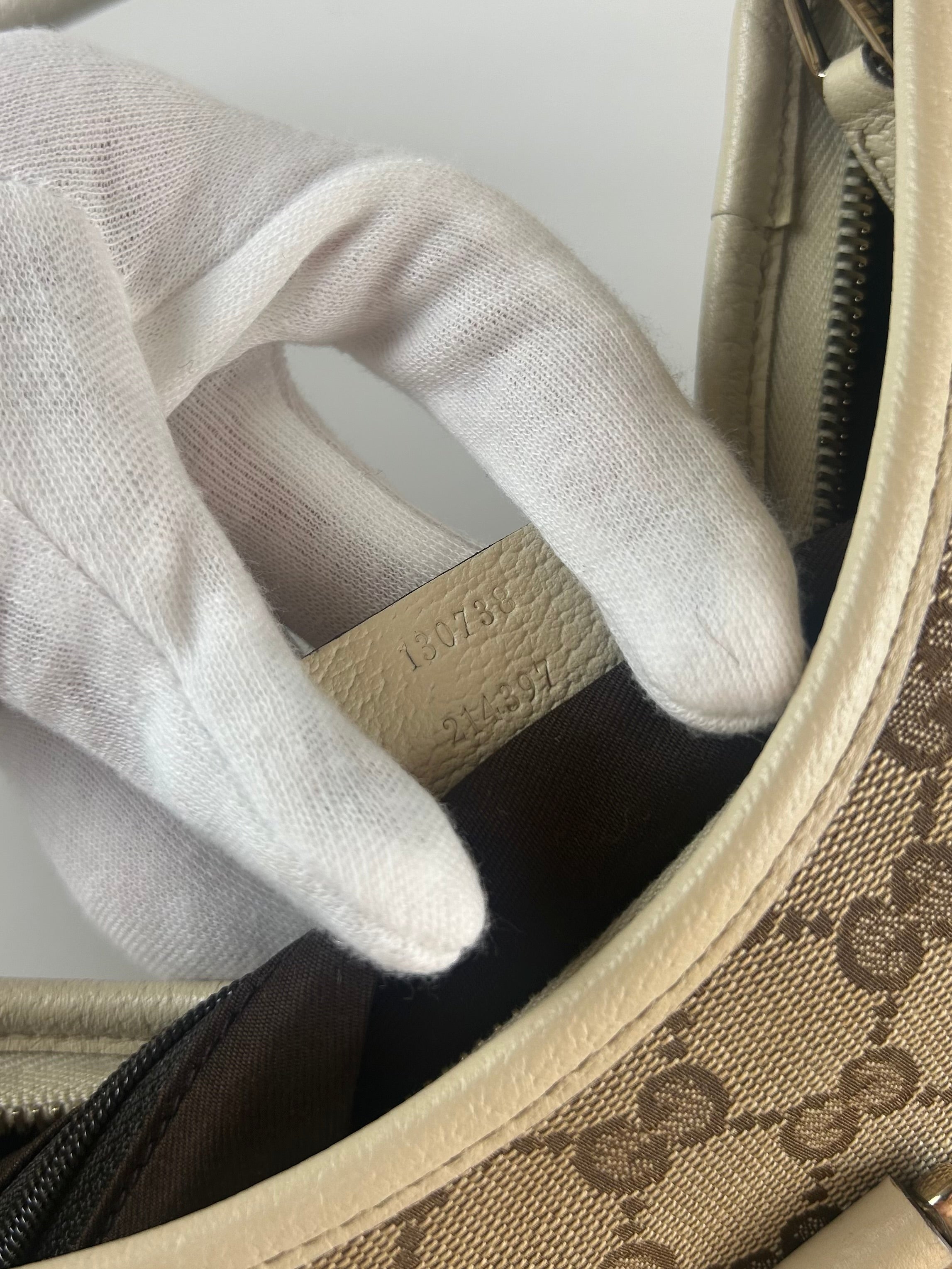 GUCCI ABBEY D-RING CANVAS AND LEATHER MONOGRAM BAG