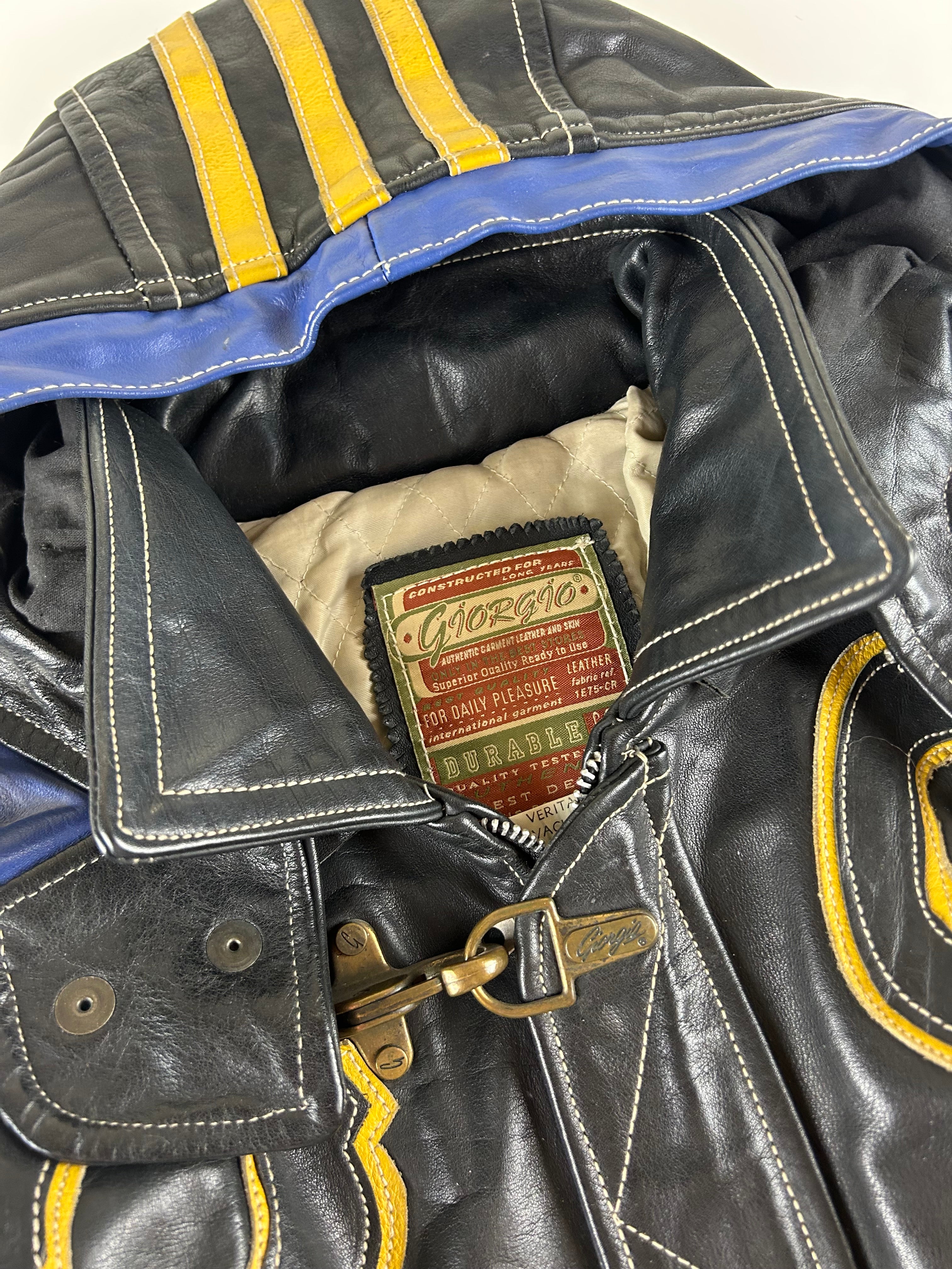 GIORGIO’S 1990'S CONVERTIBLE CLASP DETAIL LEATHER BIKER JACKET [M]