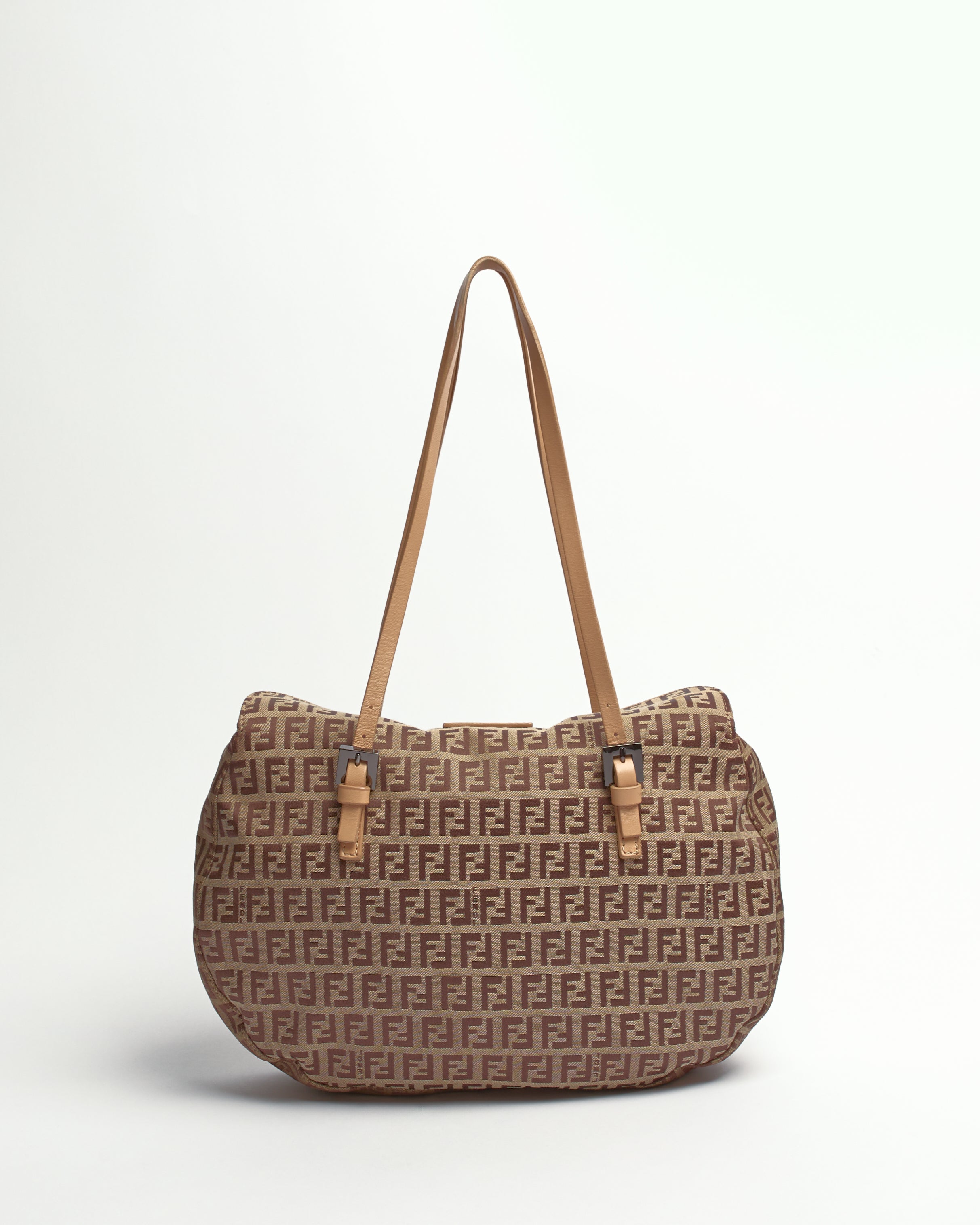 FENDI ZUCCHINO 2000'S LIGHT BROWN CANVAS AND LEATHER SHOULDER BAG