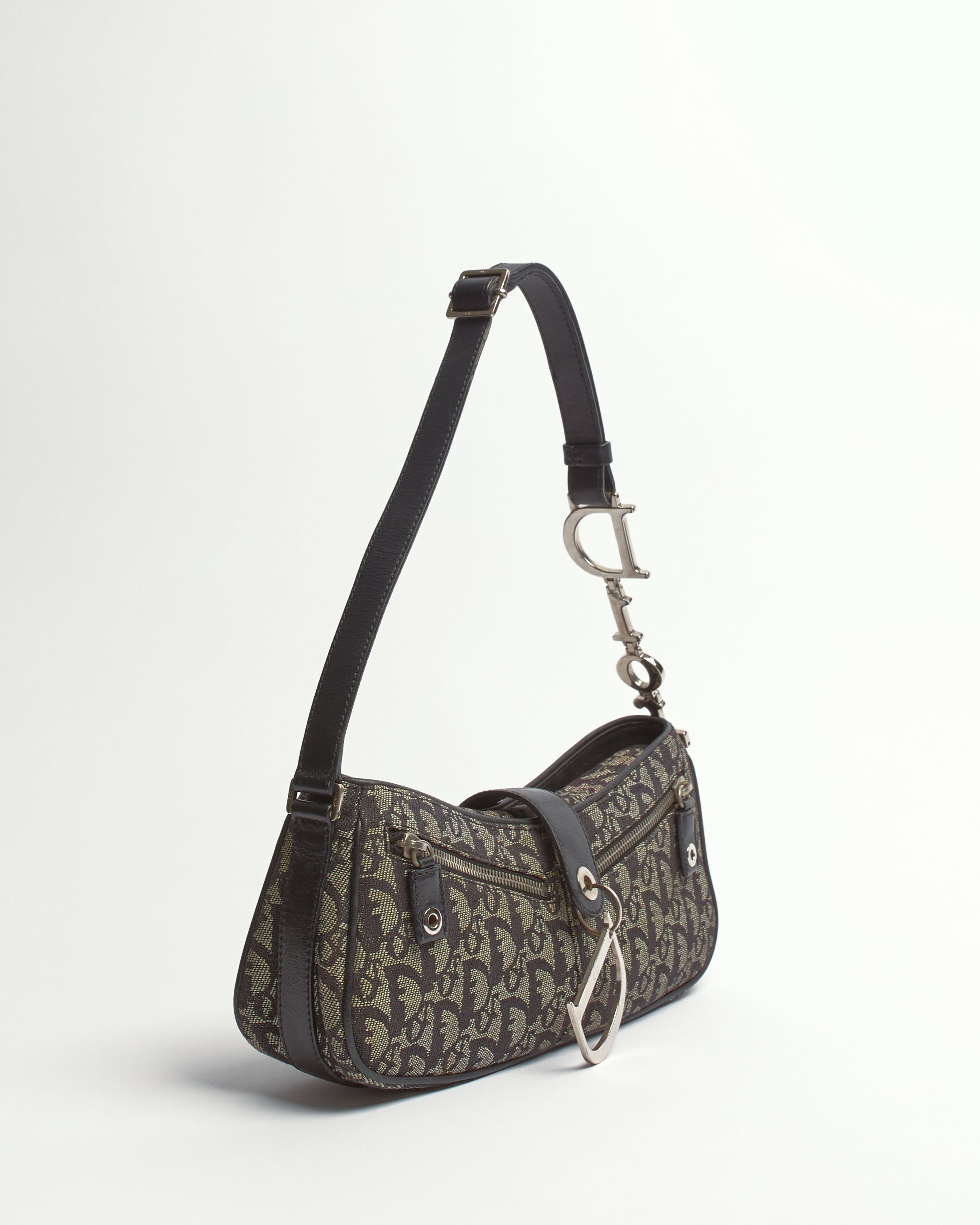 CHRISTIAN DIOR DIORISSIMO NAVY CANVAS AND LEATHER POCHETTE BAG