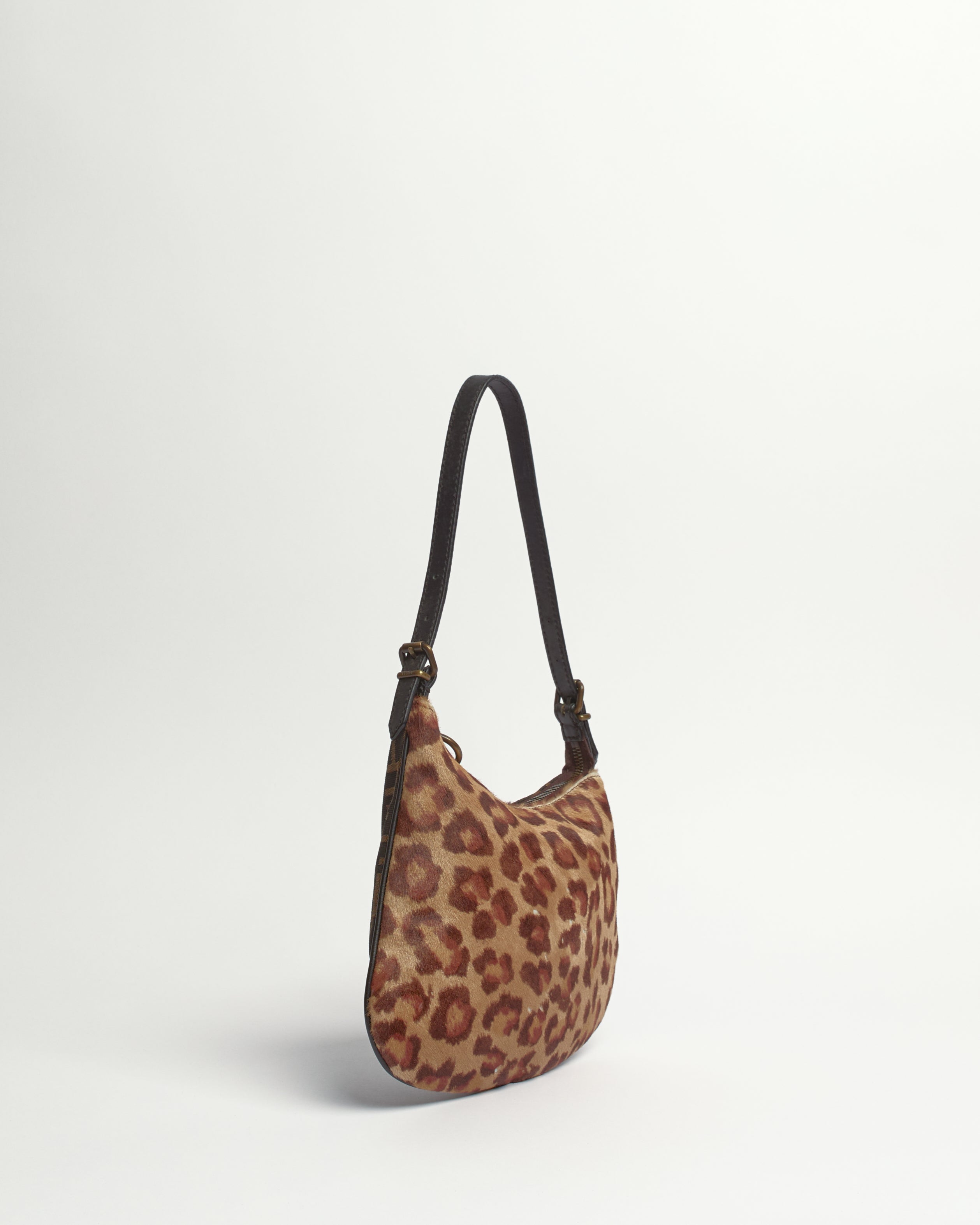 FENDI ZUCCA OYSTER LEOPARD PONY HAIR SLING BAG