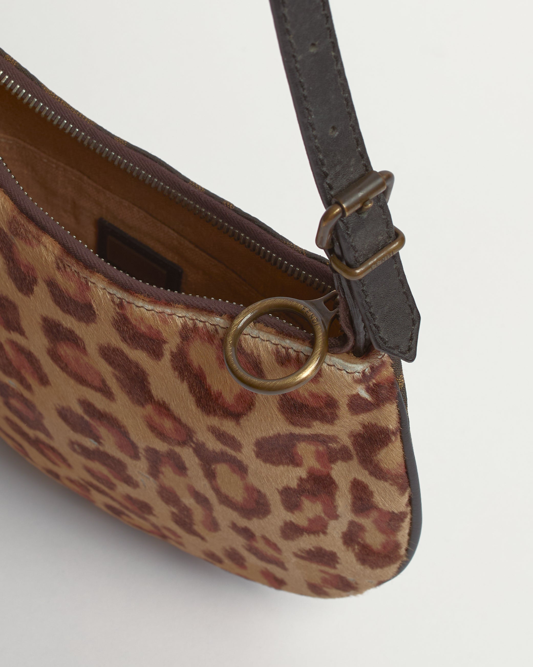 FENDI ZUCCA OYSTER LEOPARD PONY HAIR SLING BAG