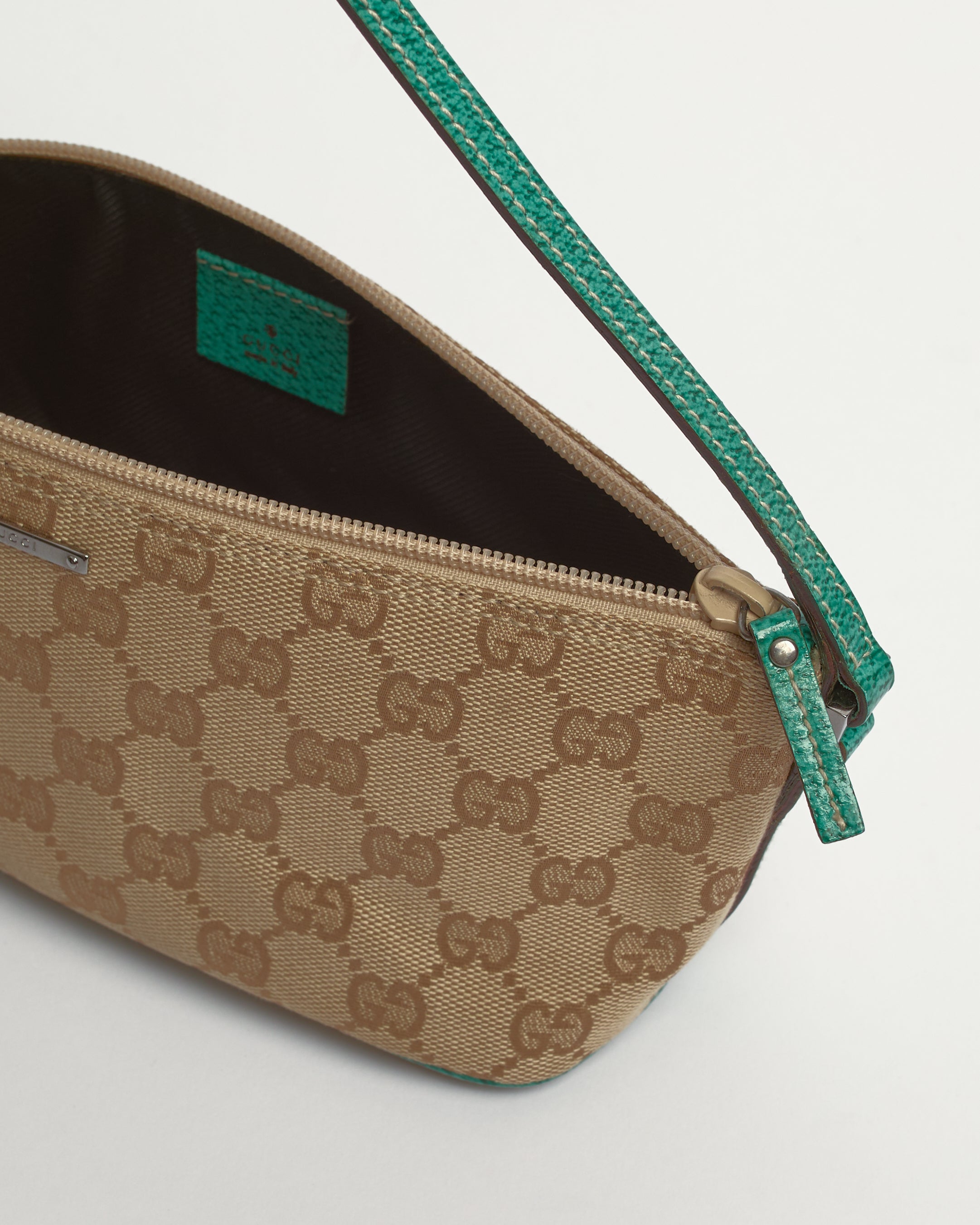 GUCCI 2000'S MONOGRAM TURQUOISE POCHETTE BAG