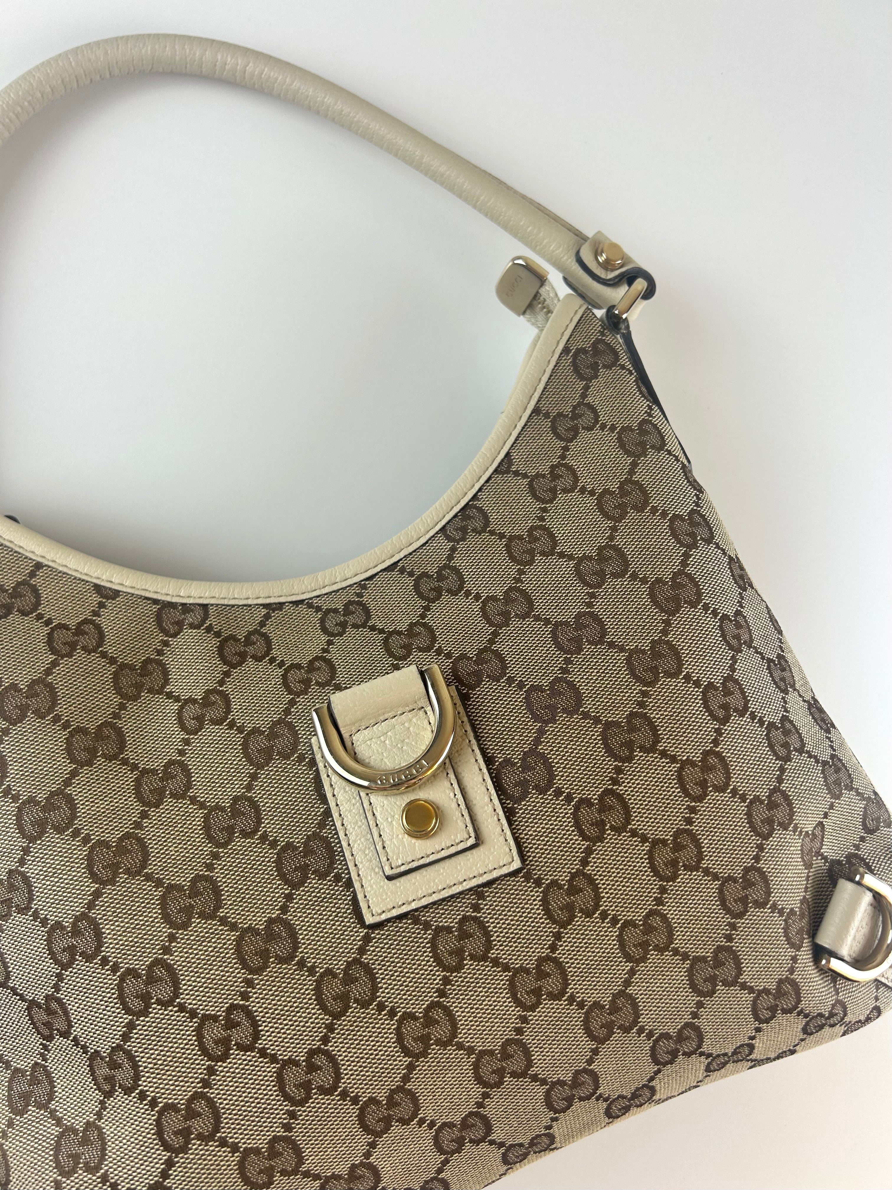 GUCCI ABBEY D-RING CANVAS AND LEATHER MONOGRAM BAG