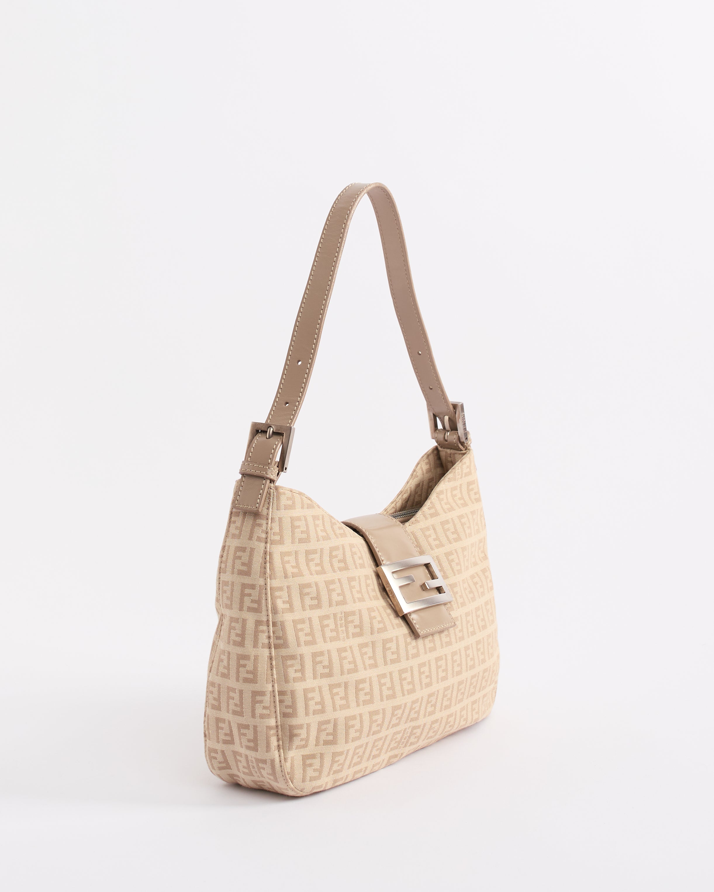 FENDI ZUCCHINO 2000'S CREAM CANVAS AND LEATHER DUAL POCKET BAGUETTE BAG