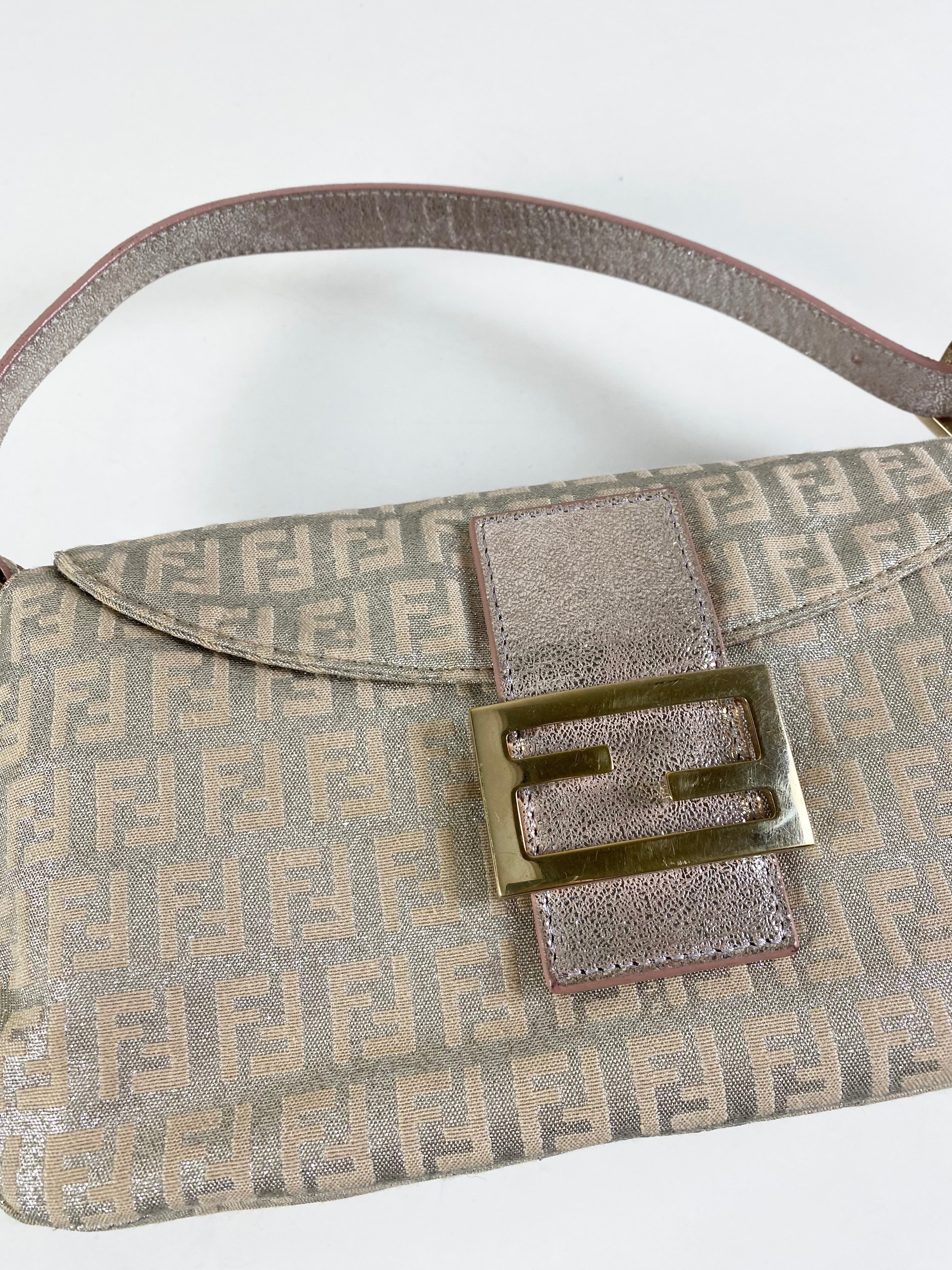 FENDI ZUCCA 2000S MONOGRAM METALLIC BAGUETTE CANVAS SHOULDER BAG