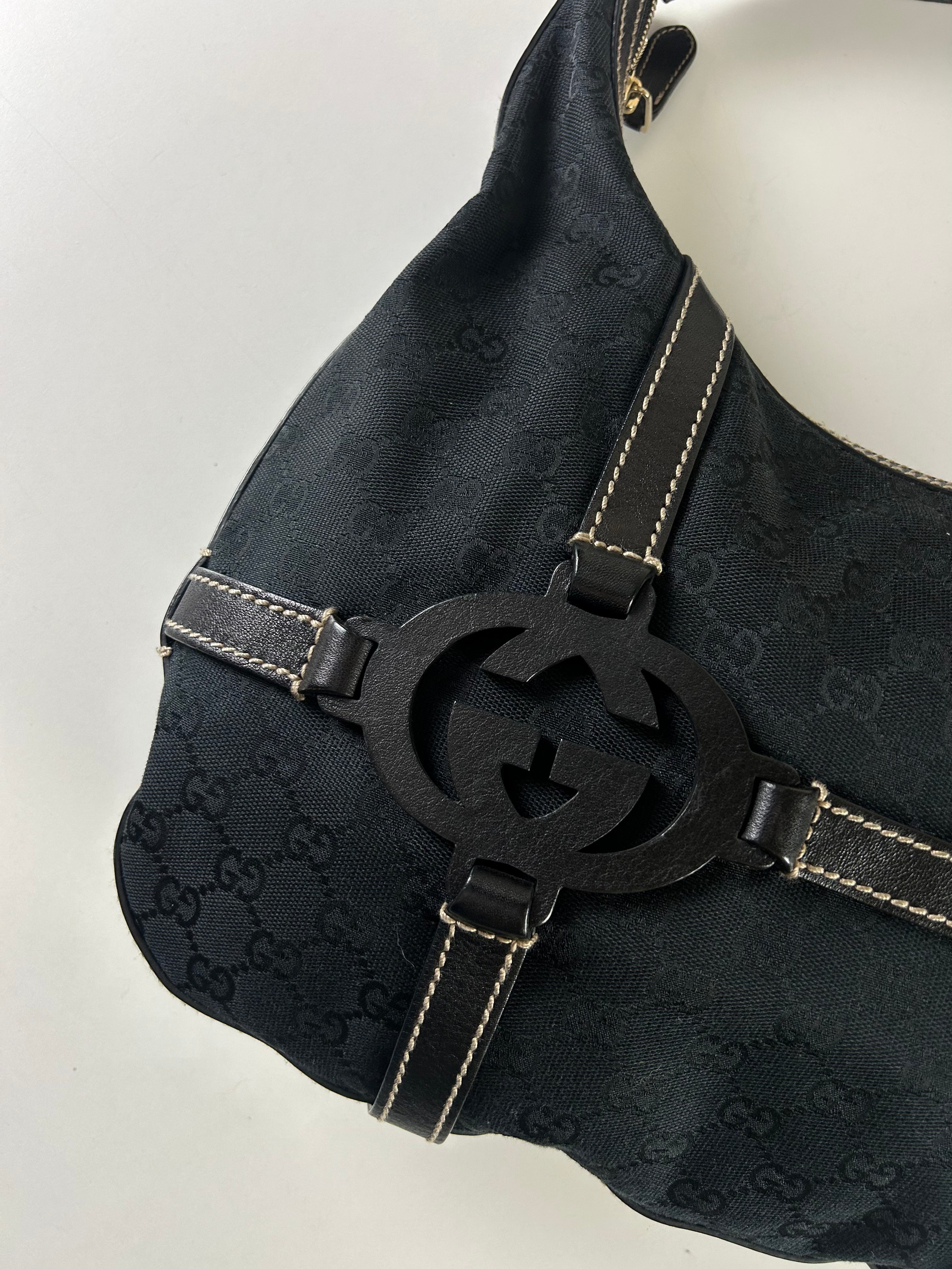 GUCCI GG CHIEF HOBO CANVAS CONTRAST STITCHED BAG