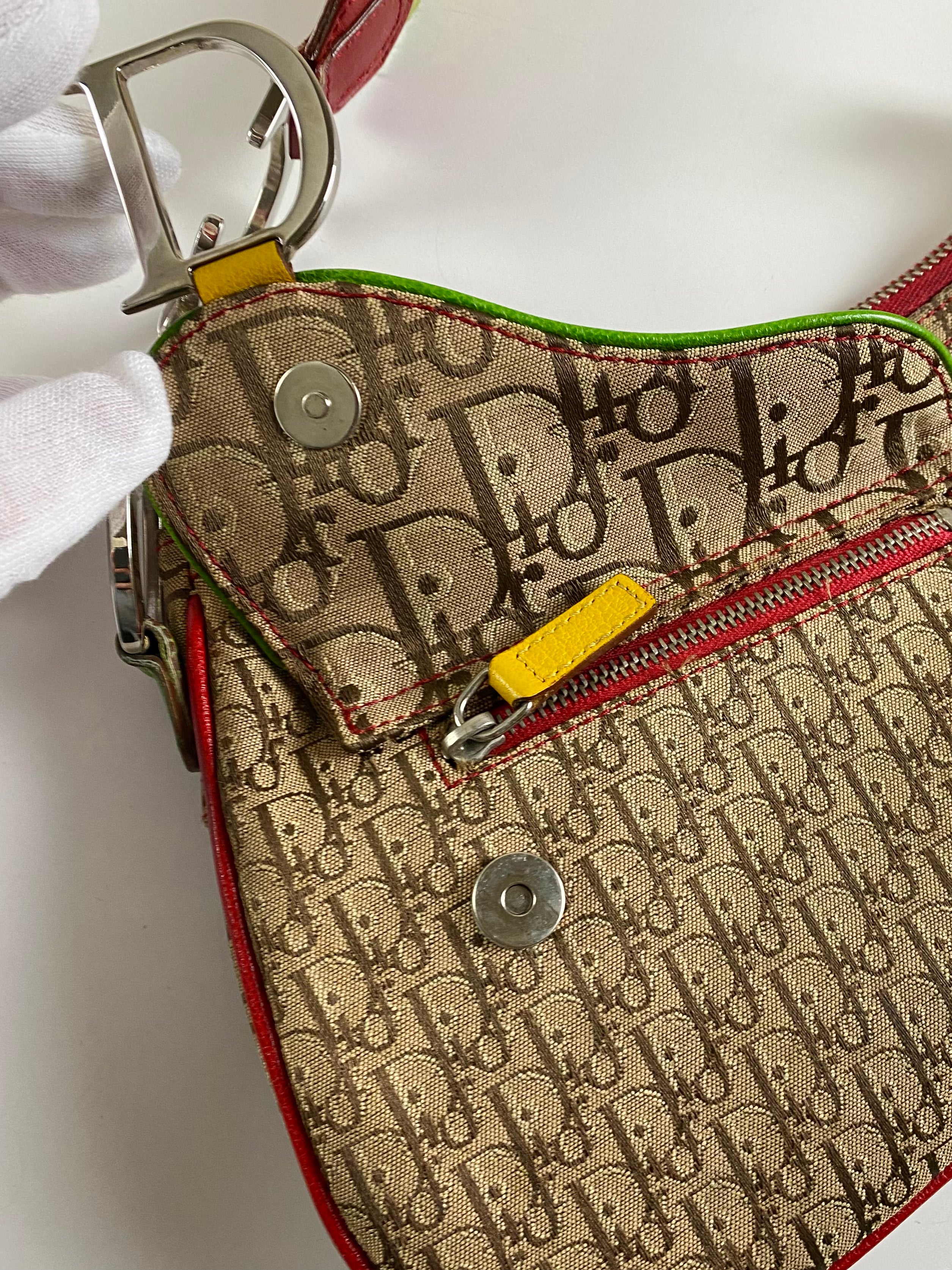 CHRISTIAN DIOR 2004 RASTA MONOGRAM MINI SADDLE SHOULDER BAG