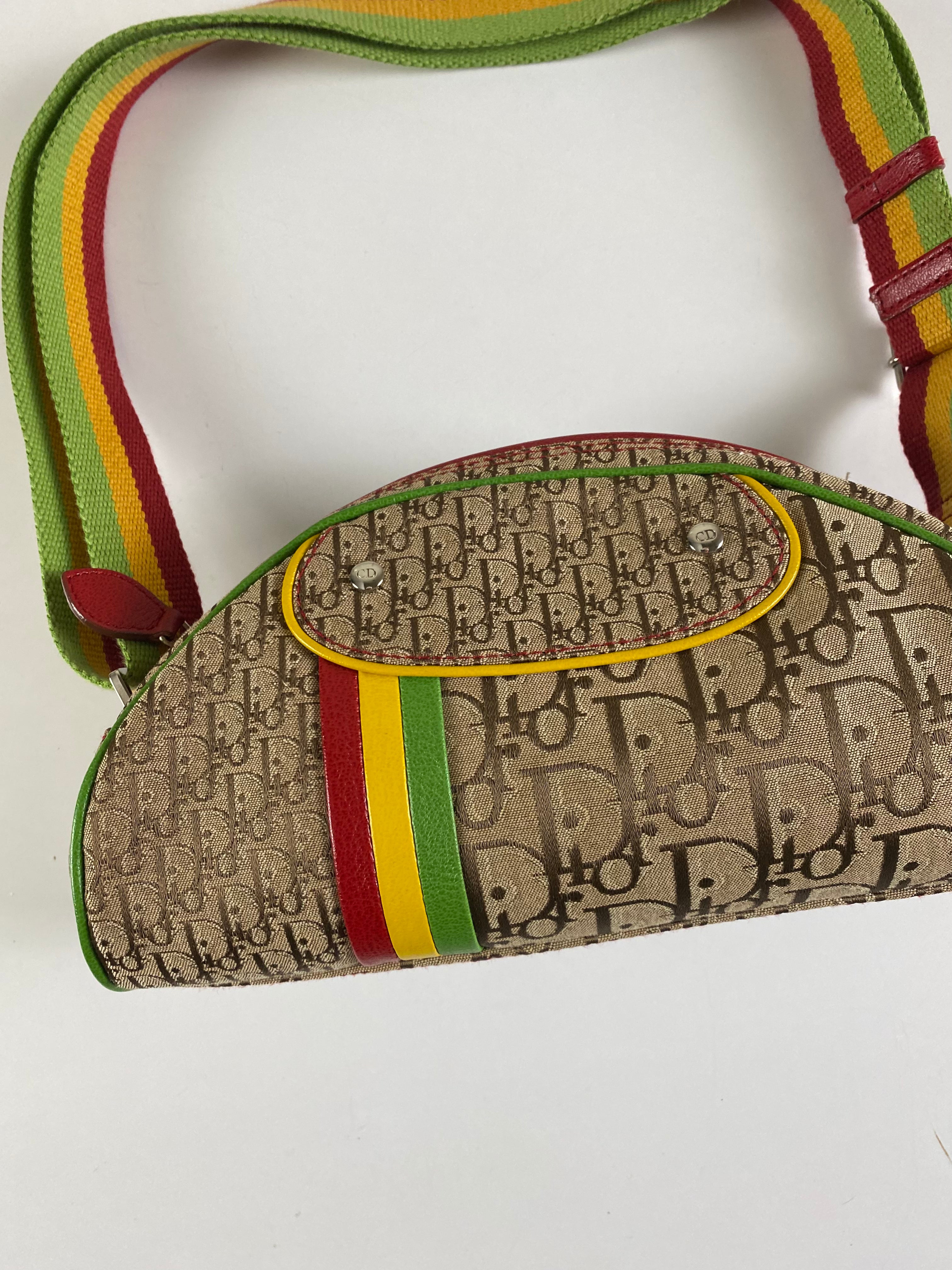 CHRISTIAN DIOR 2004 RASTA OBLIQUE CROSS BODY TROTTER BOWLER CANVAS BAG