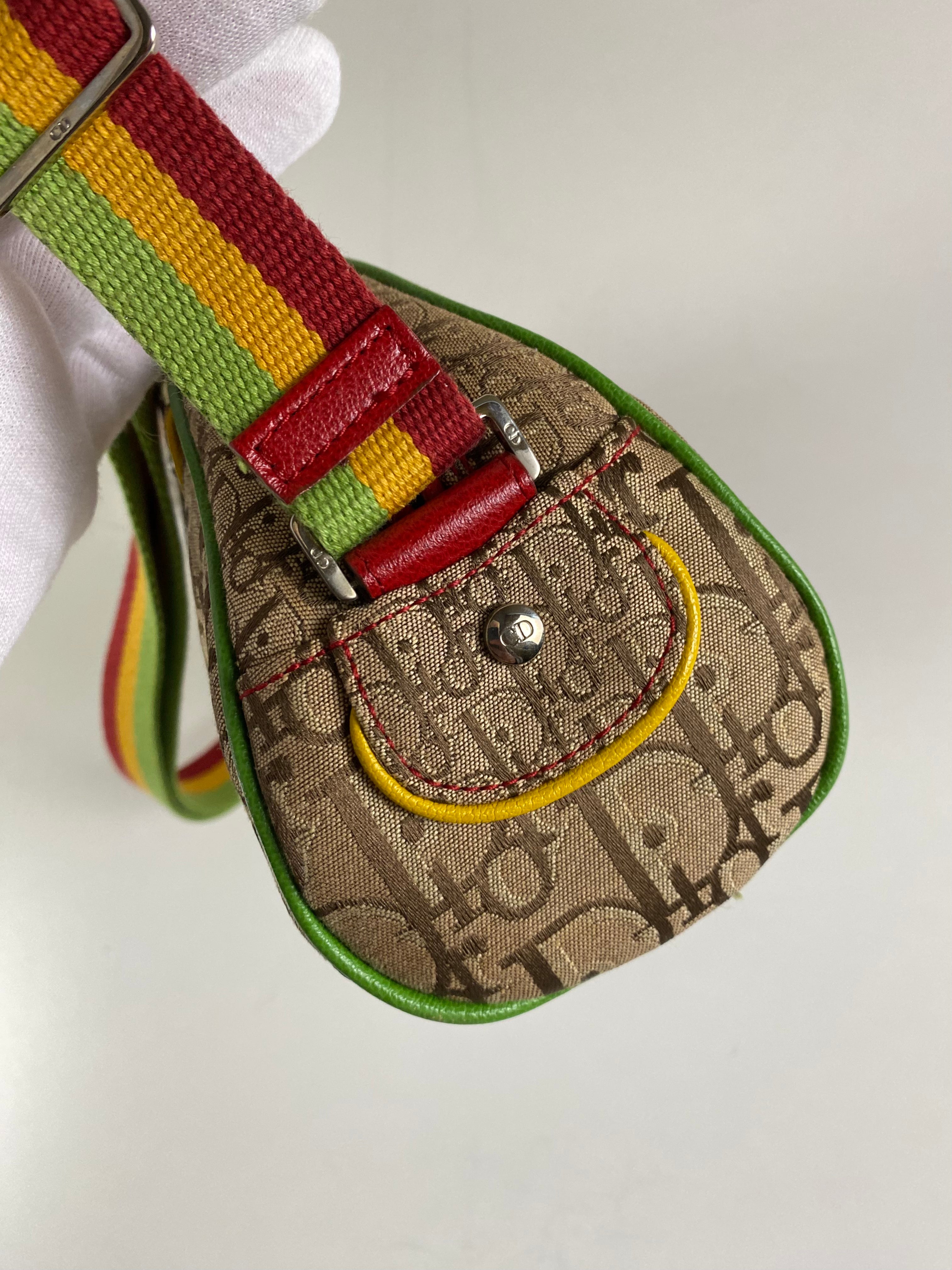 CHRISTIAN DIOR 2004 RASTA OBLIQUE CROSS BODY TROTTER BOWLER CANVAS BAG