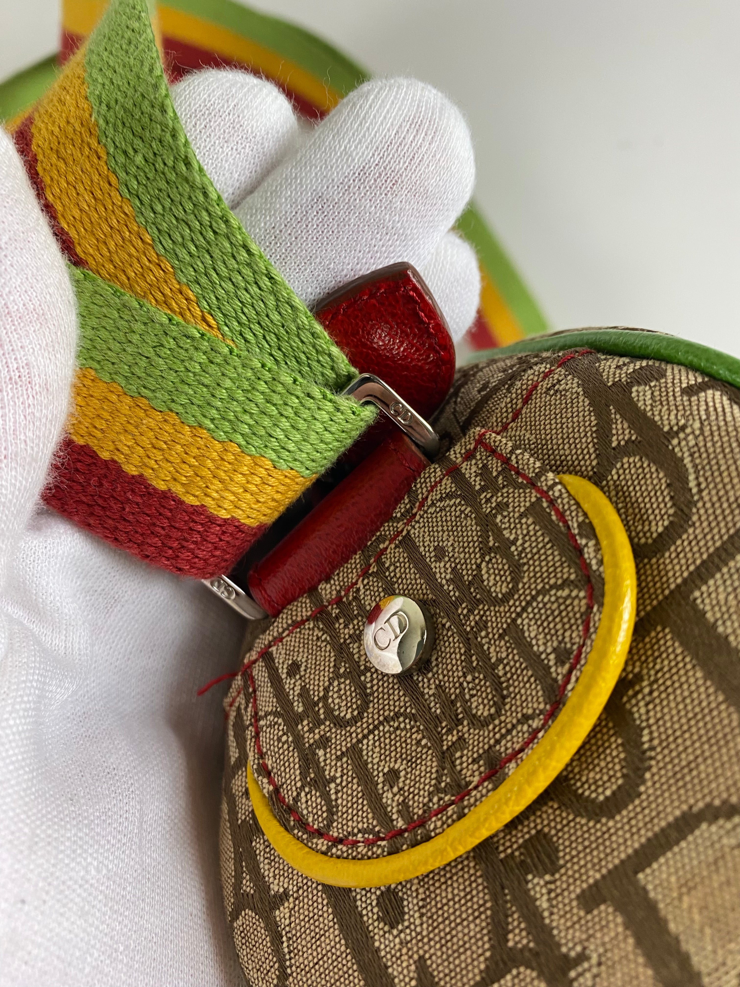 CHRISTIAN DIOR 2004 RASTA OBLIQUE CROSS BODY TROTTER BOWLER CANVAS BAG