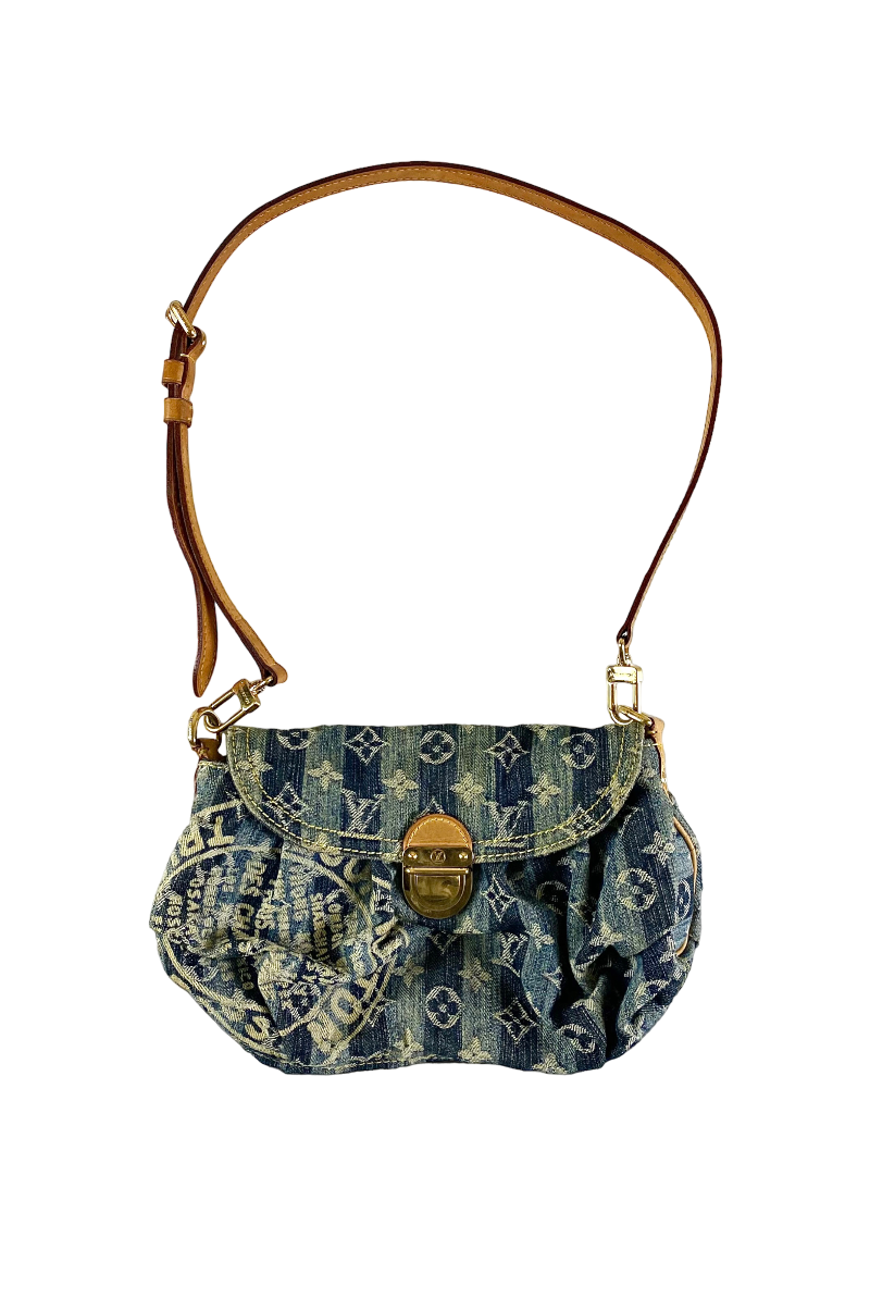 LOUIS VUITTON 2007 PLEATY DENIM MONOGRAM SHOULDER BAG