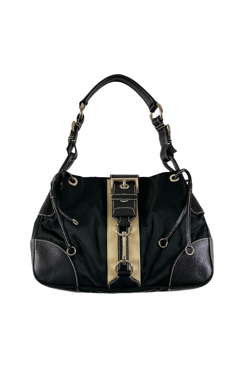 PRADA MILANO 2000S TESSUTO NYLON HOBO BUCKLE SHOULDER BAG