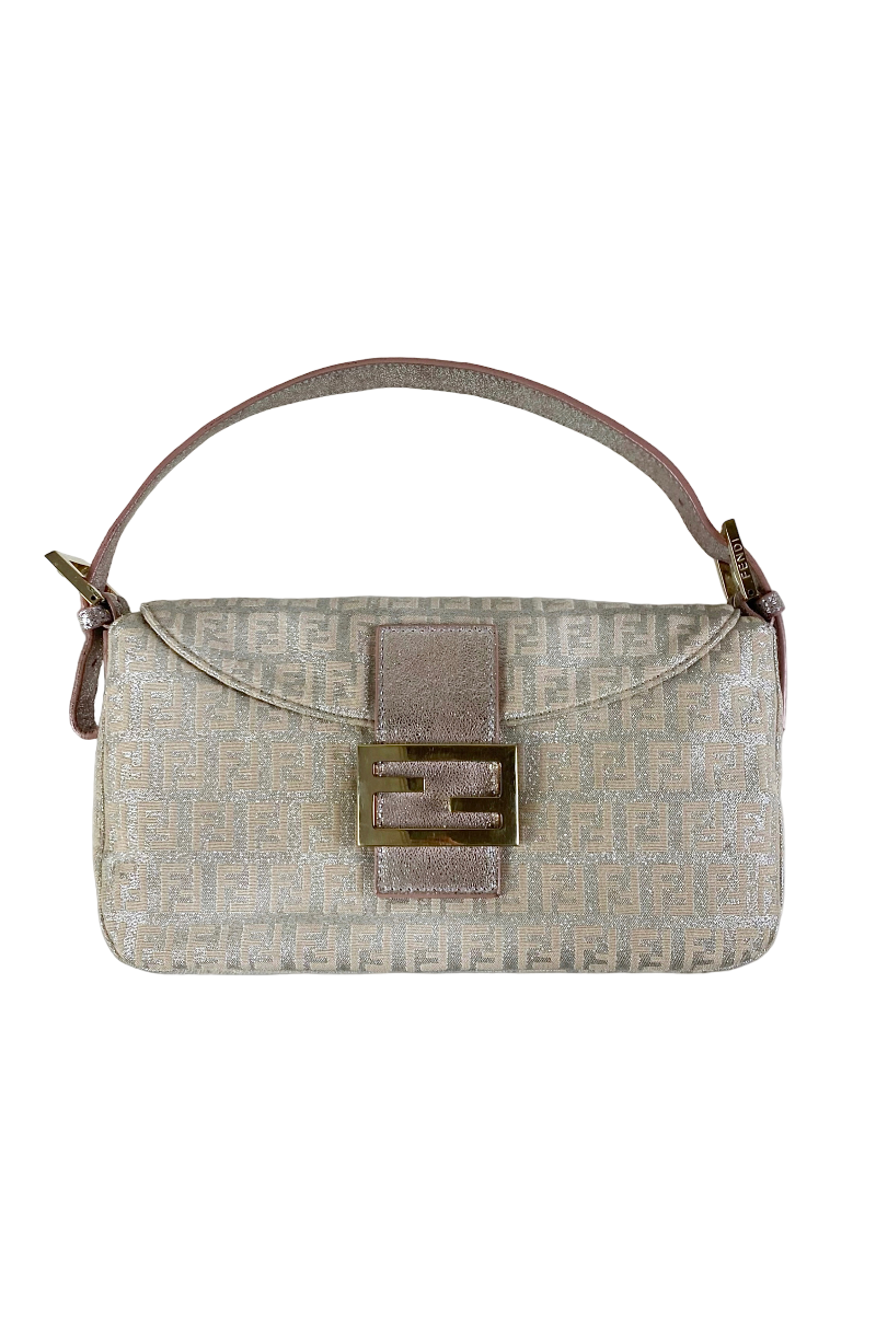 FENDI ZUCCA 2000S MONOGRAM METALLIC BAGUETTE CANVAS SHOULDER BAG