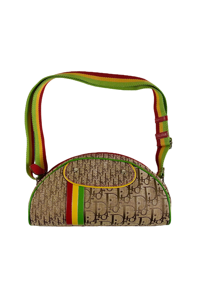 CHRISTIAN DIOR 2004 RASTA OBLIQUE CROSS BODY TROTTER BOWLER CANVAS BAG