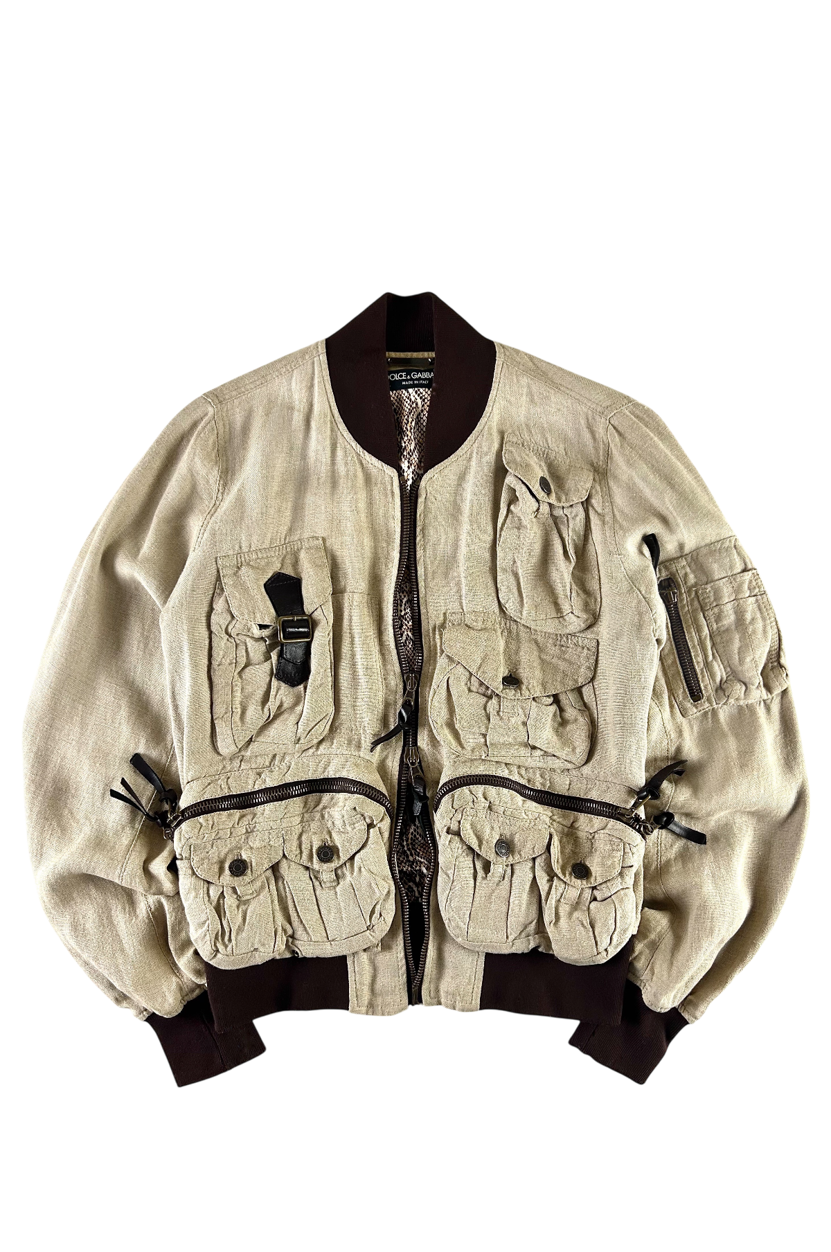 DOLCE AND GABBANA 2000'S MULTIPOCKET LINEN BOMBER JACKET [M]