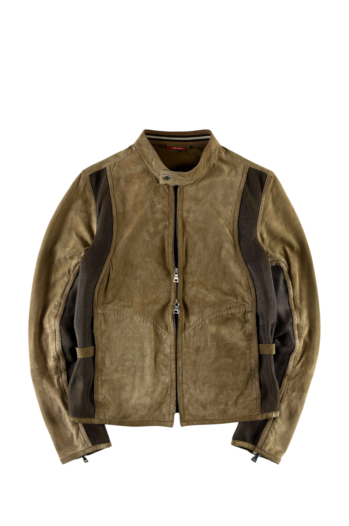 PRADA SPORT 2000'S SUEDE AND MESH PANELLED BIKER [L]